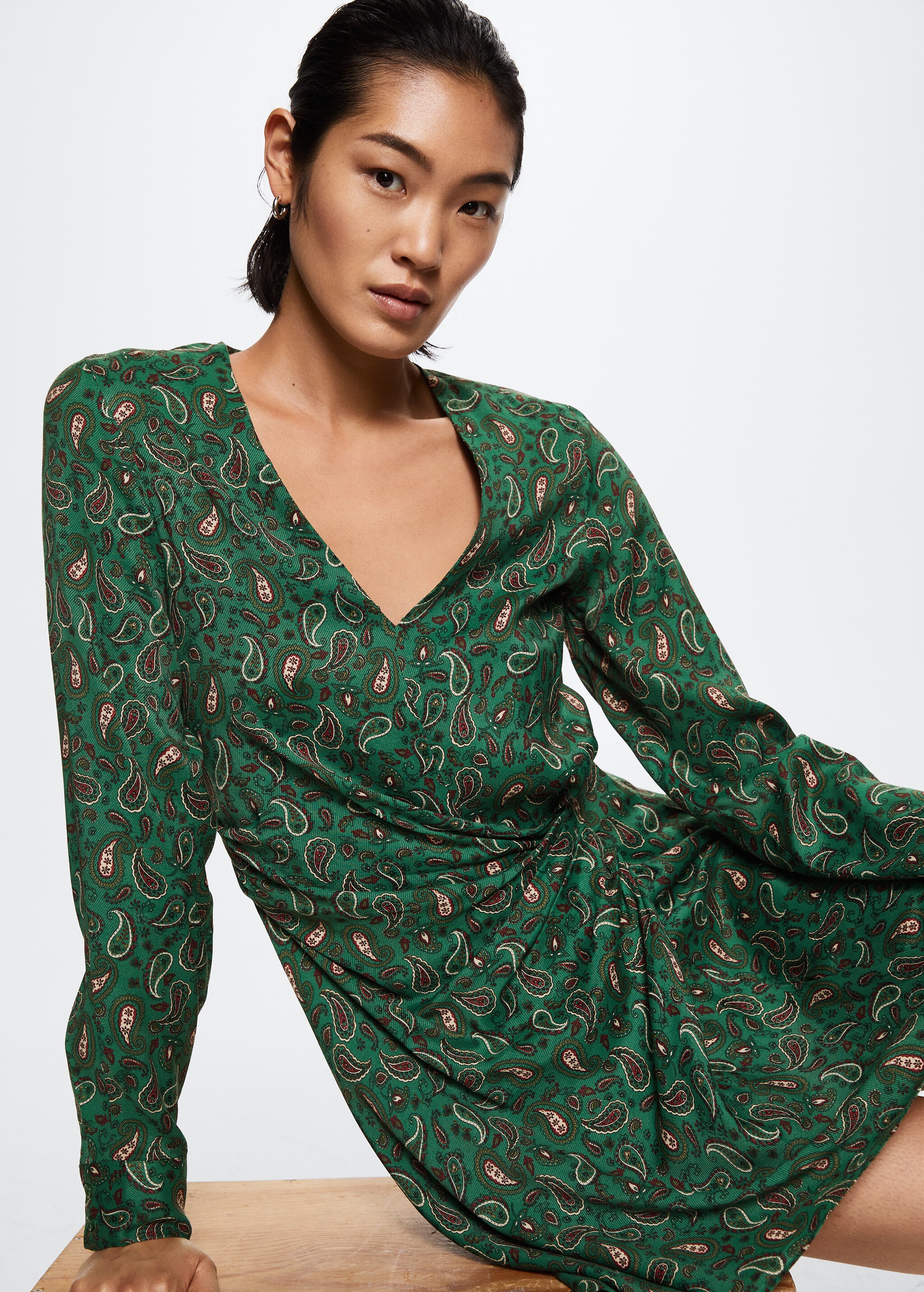 Paisley-print satin dress - Details of the article 2
