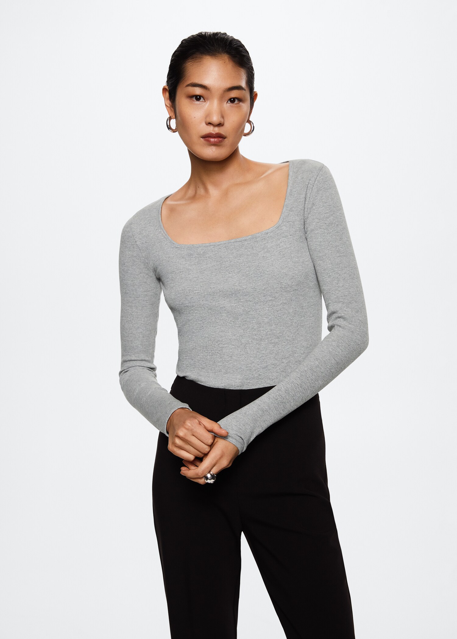 Ribbed long-sleeved t-shirt - Medium plane