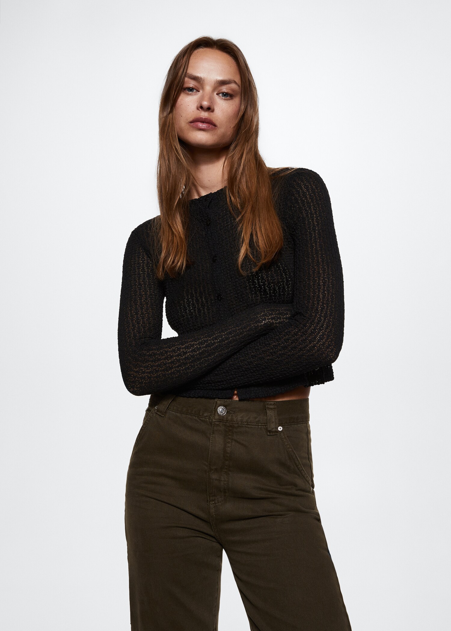 Textured button cardigan - Medium plane