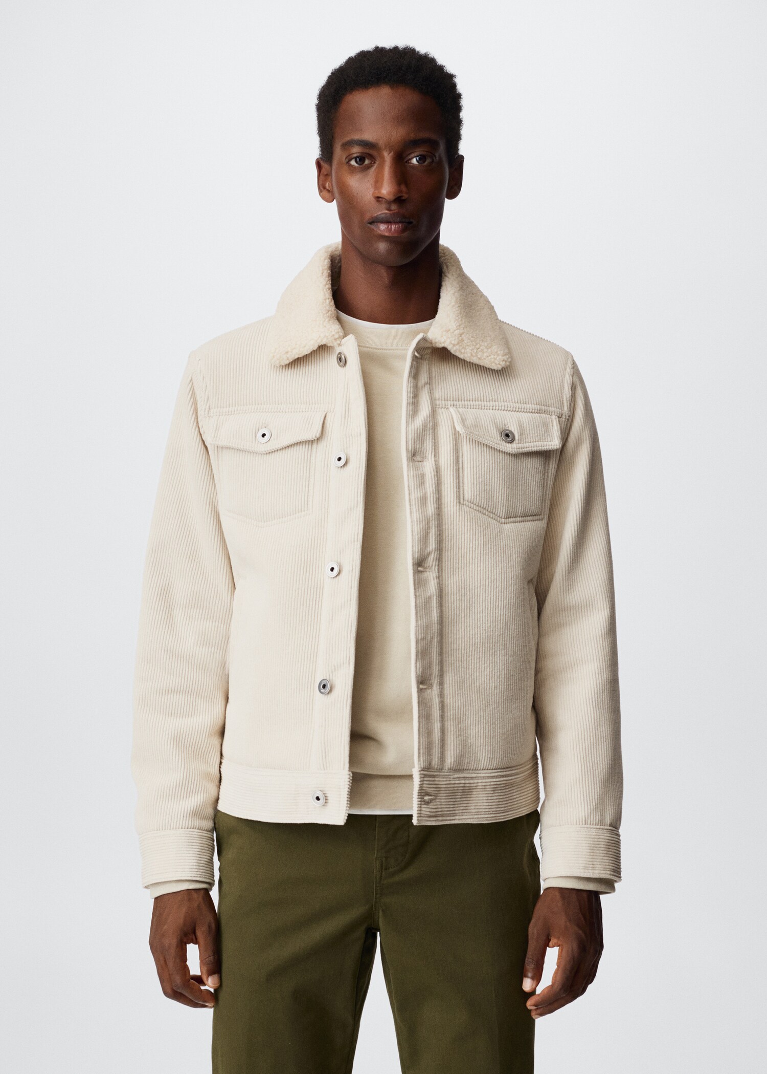 Corduroy jacket with shearling collar  - Medium plane