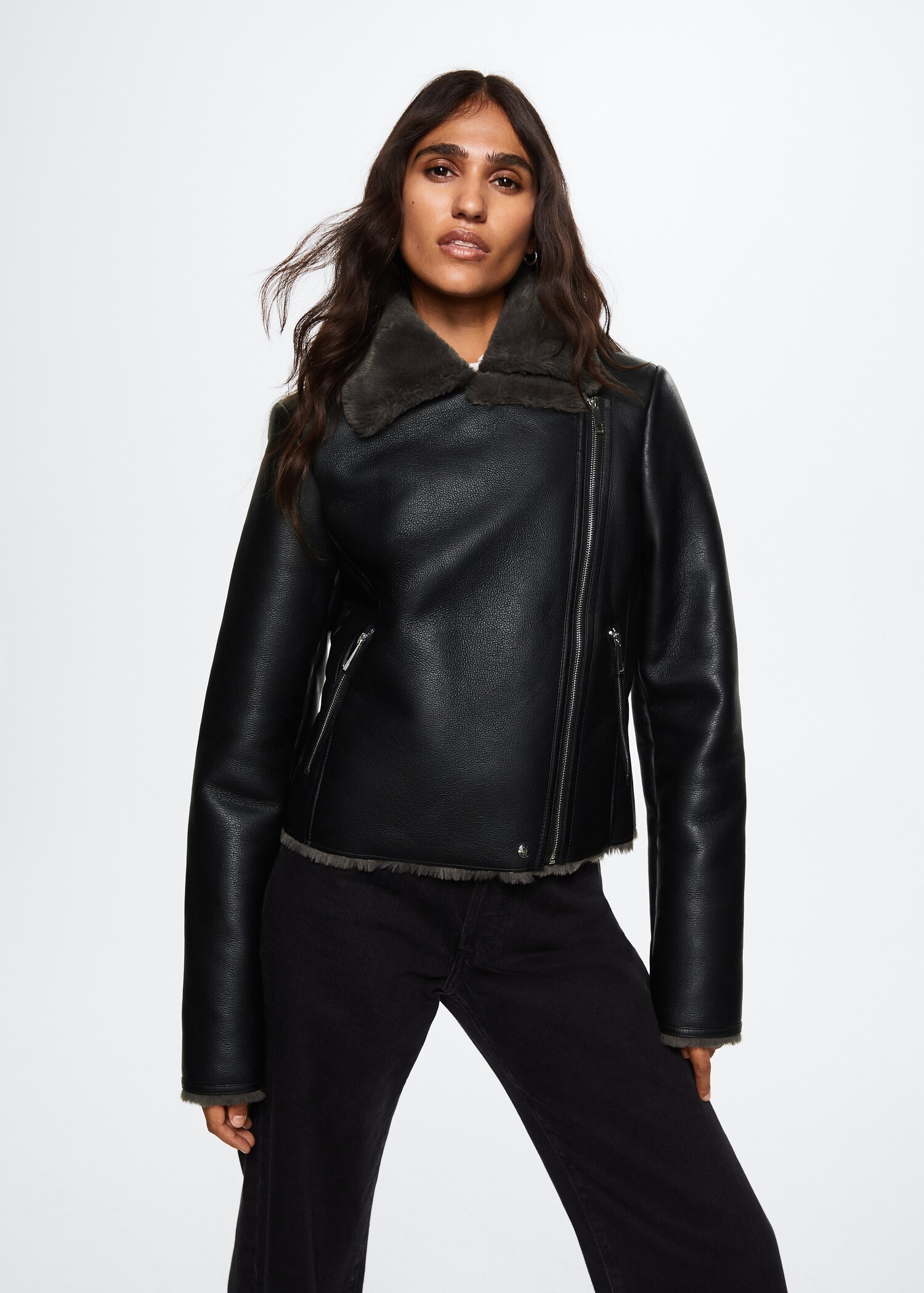 Biker jacket with shearling-effect lining - Details of the article 2