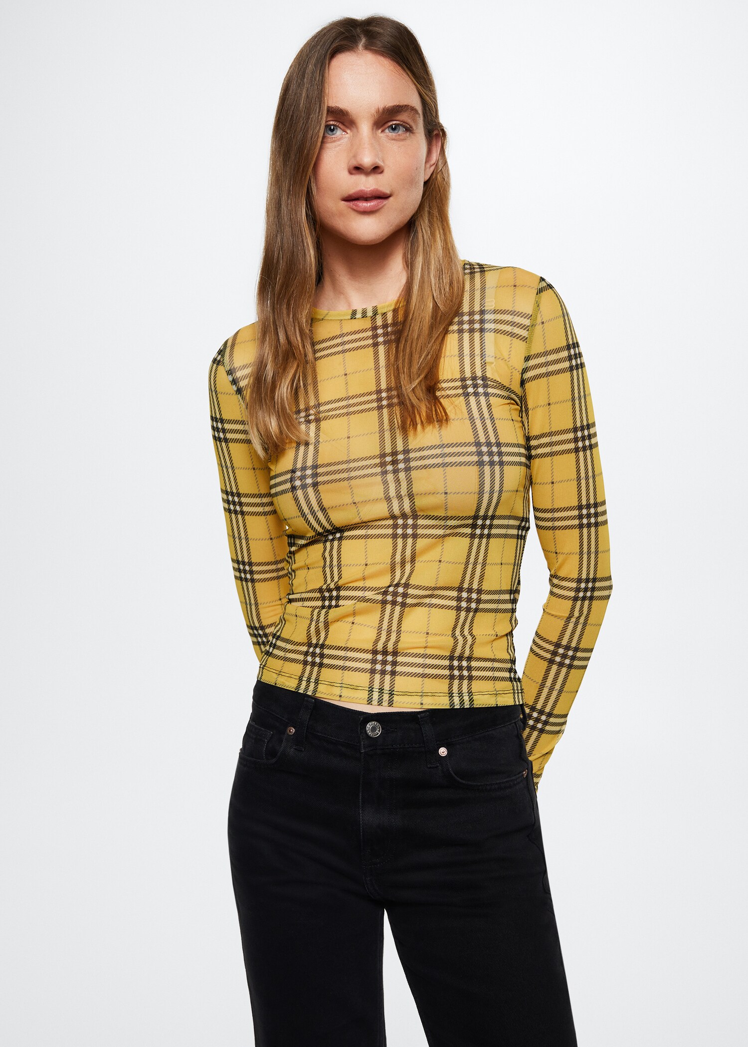 Geruit chiffon T-shirt - Middenvlak