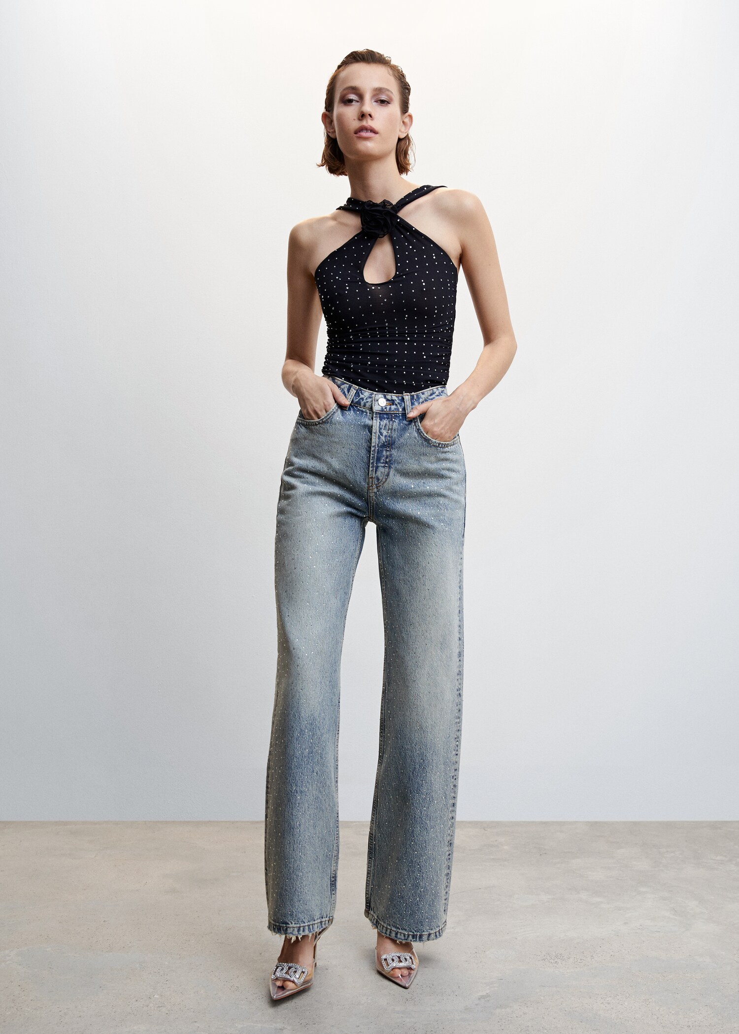 Wideleg rhinestone jeans  - Details of the article 2