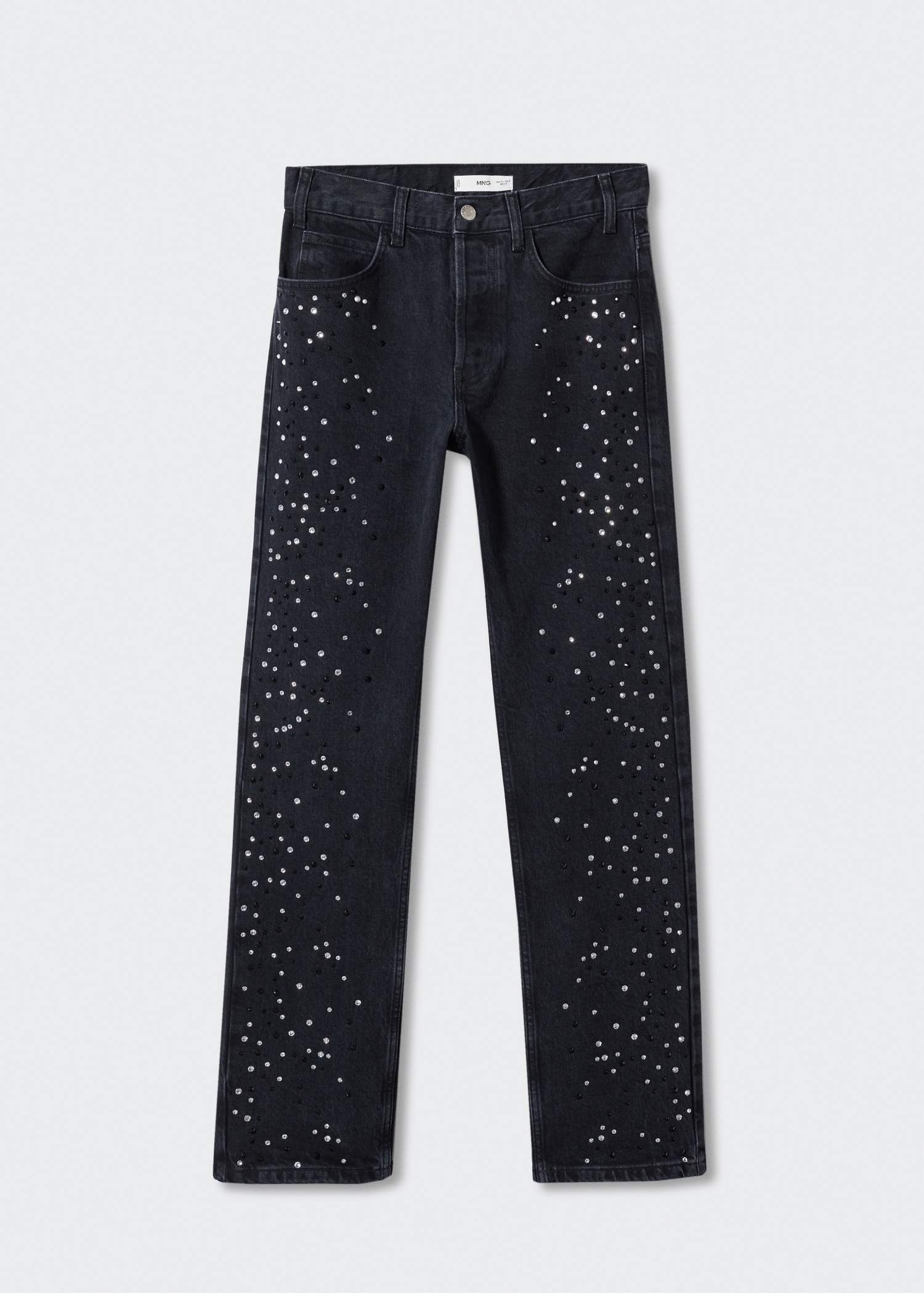 Black Zara Jeans Strass Straight-fit Jeans With Rhinestone Detail