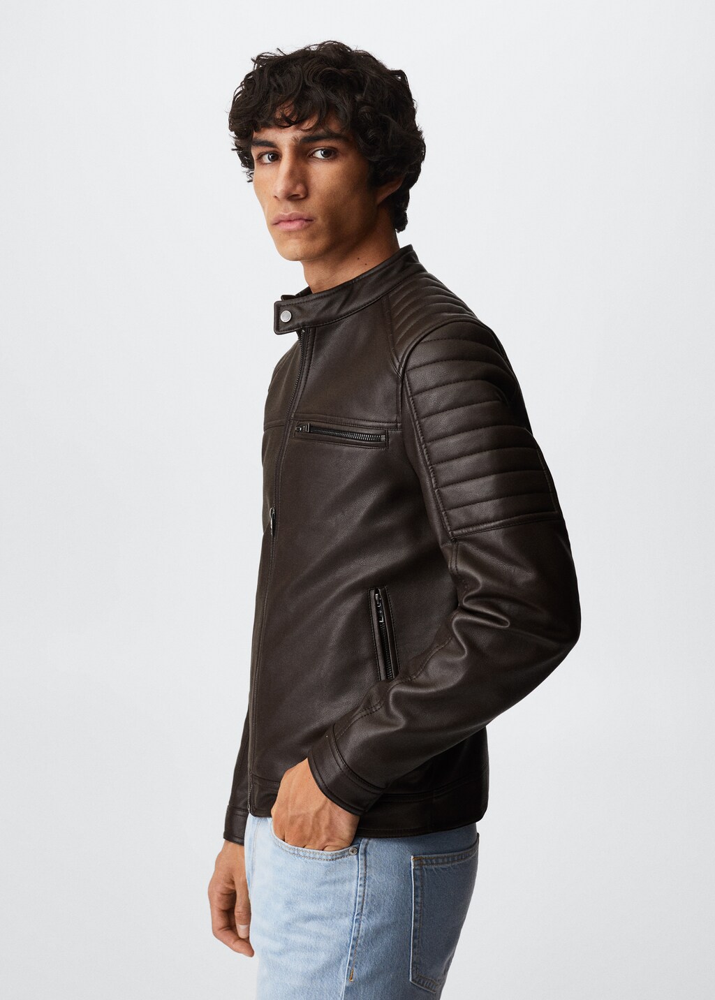 Faux-leather biker jacket - Men | MANGO China