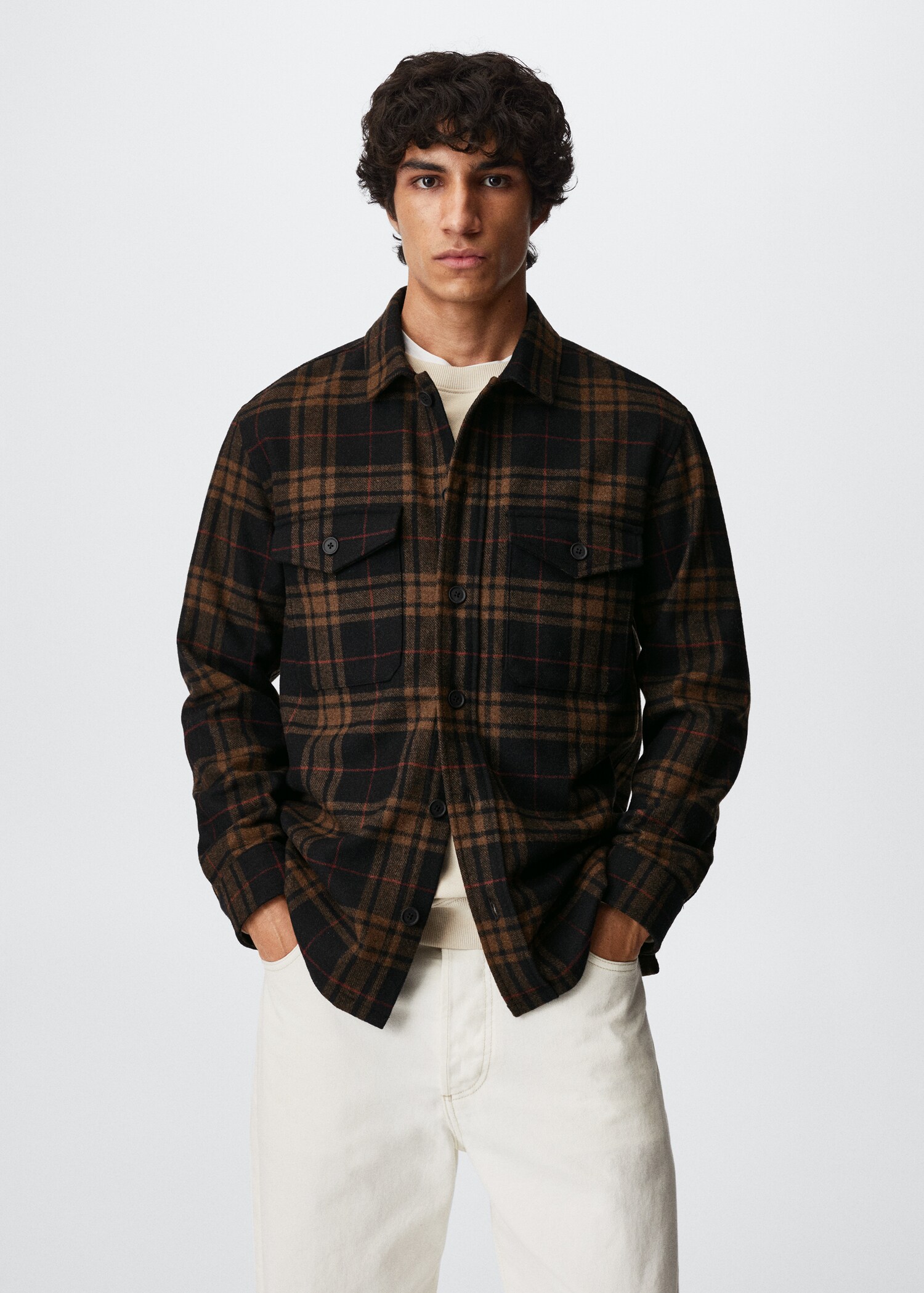 Check wool-blend overshirt - Medium plane