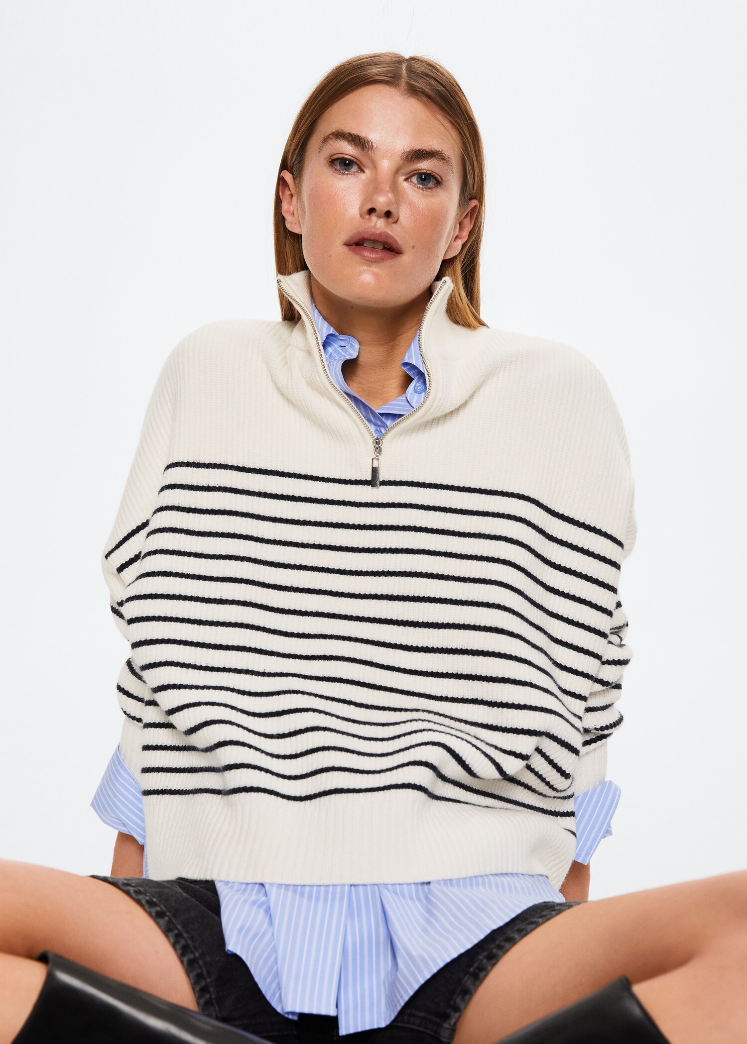 Striped sweater with zipper - Details of the article 1