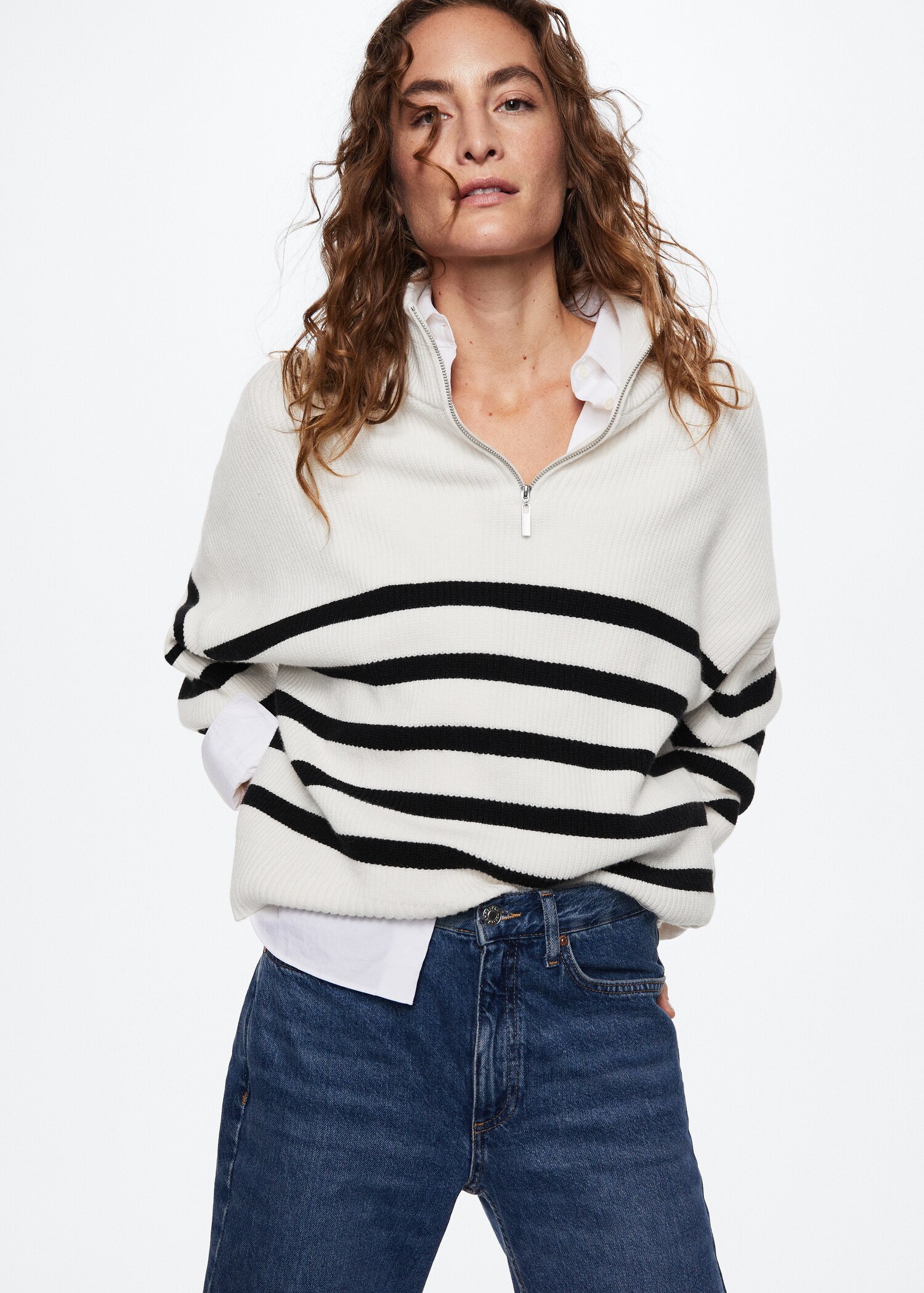 Striped sweater with zip - Medium plane