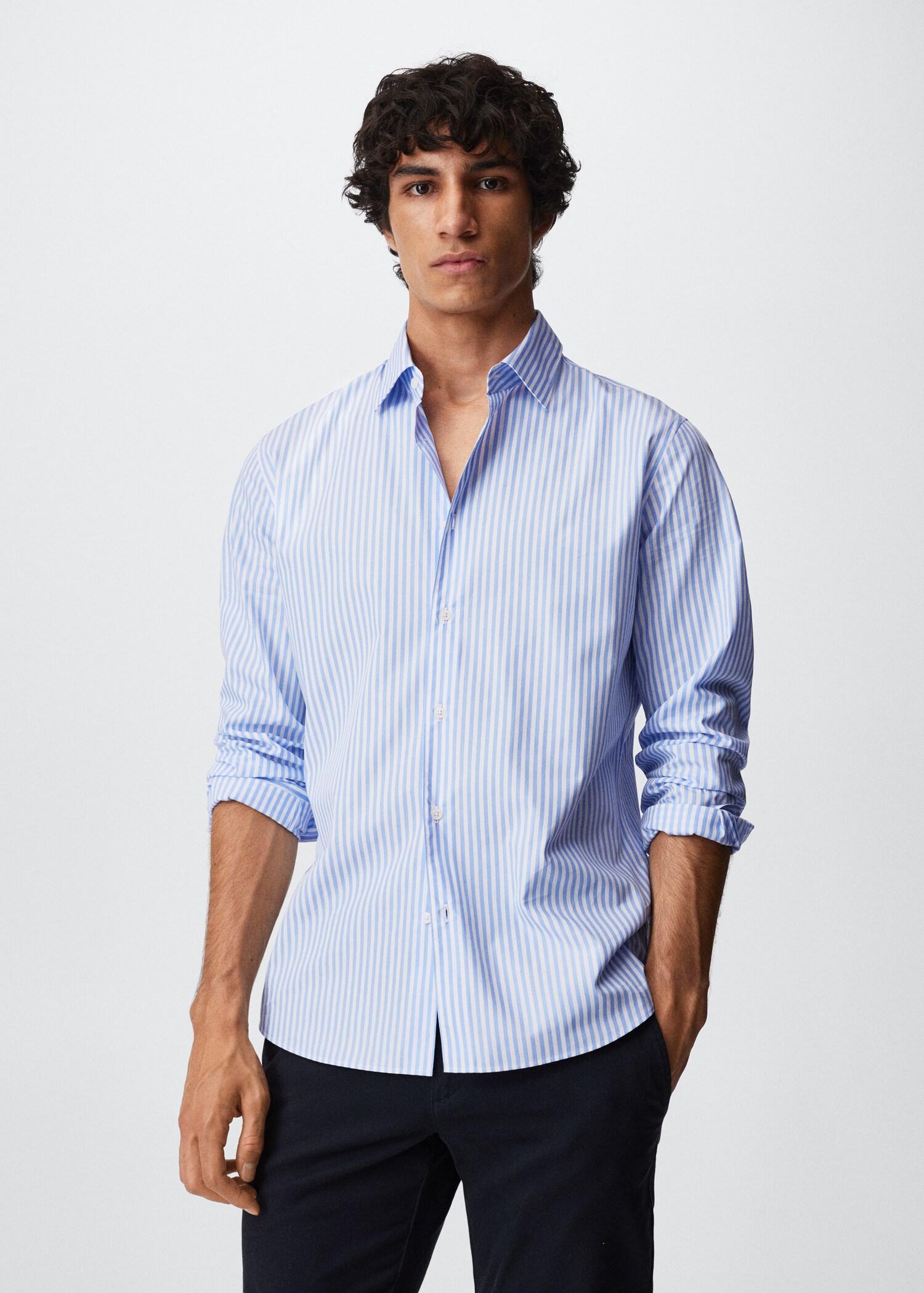 Chemise habillée coton rayures - Plan moyen