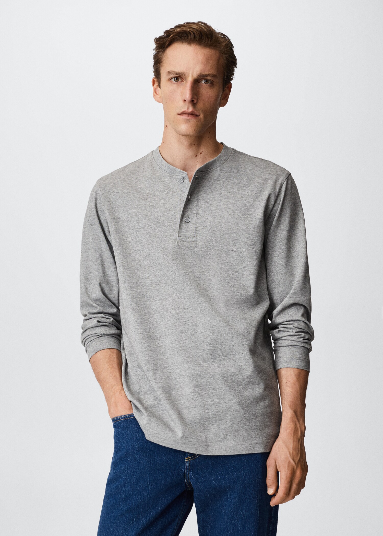 Henley collar long-sleeved t-shirt - Medium plane