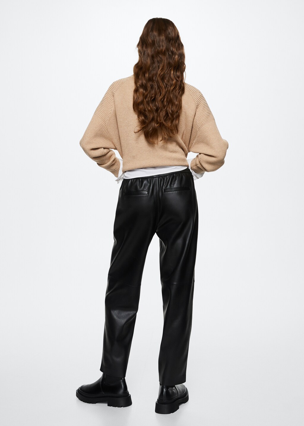 Leather-effect elastic waist trousers - Women | MANGO Montenegro