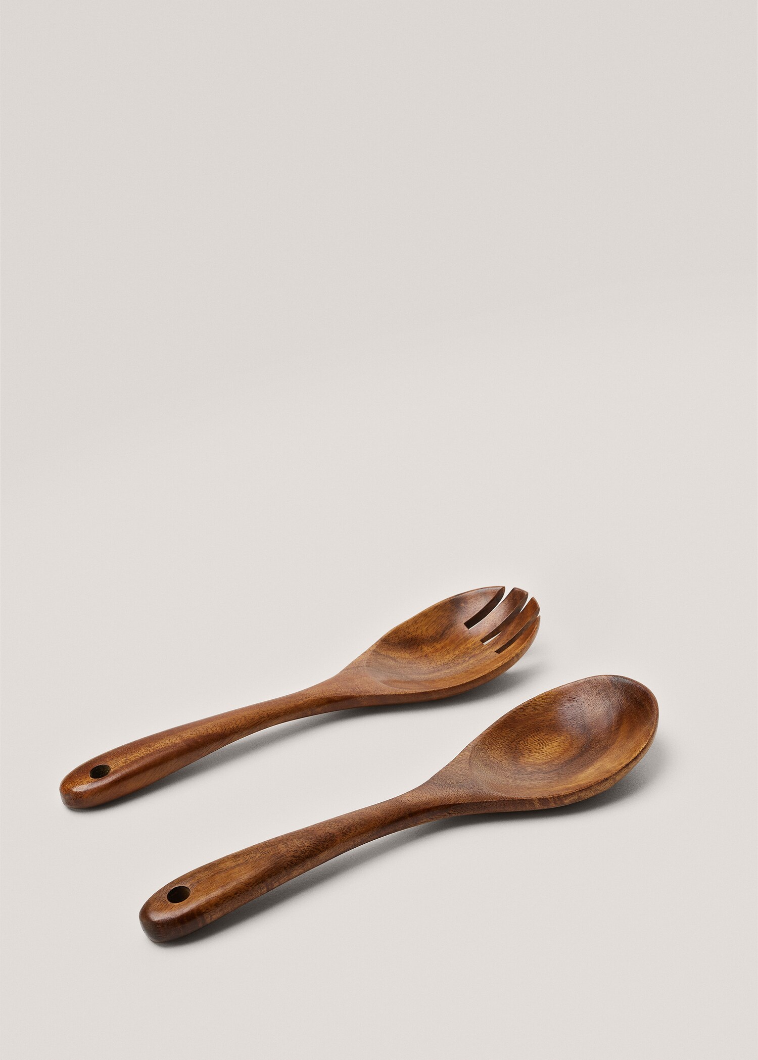Acacia wood spoon and fork  - Medium plane