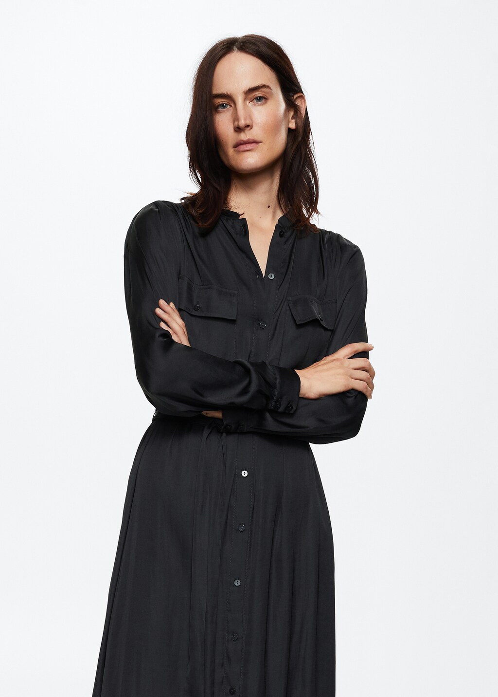 Black satin shirt dress sale