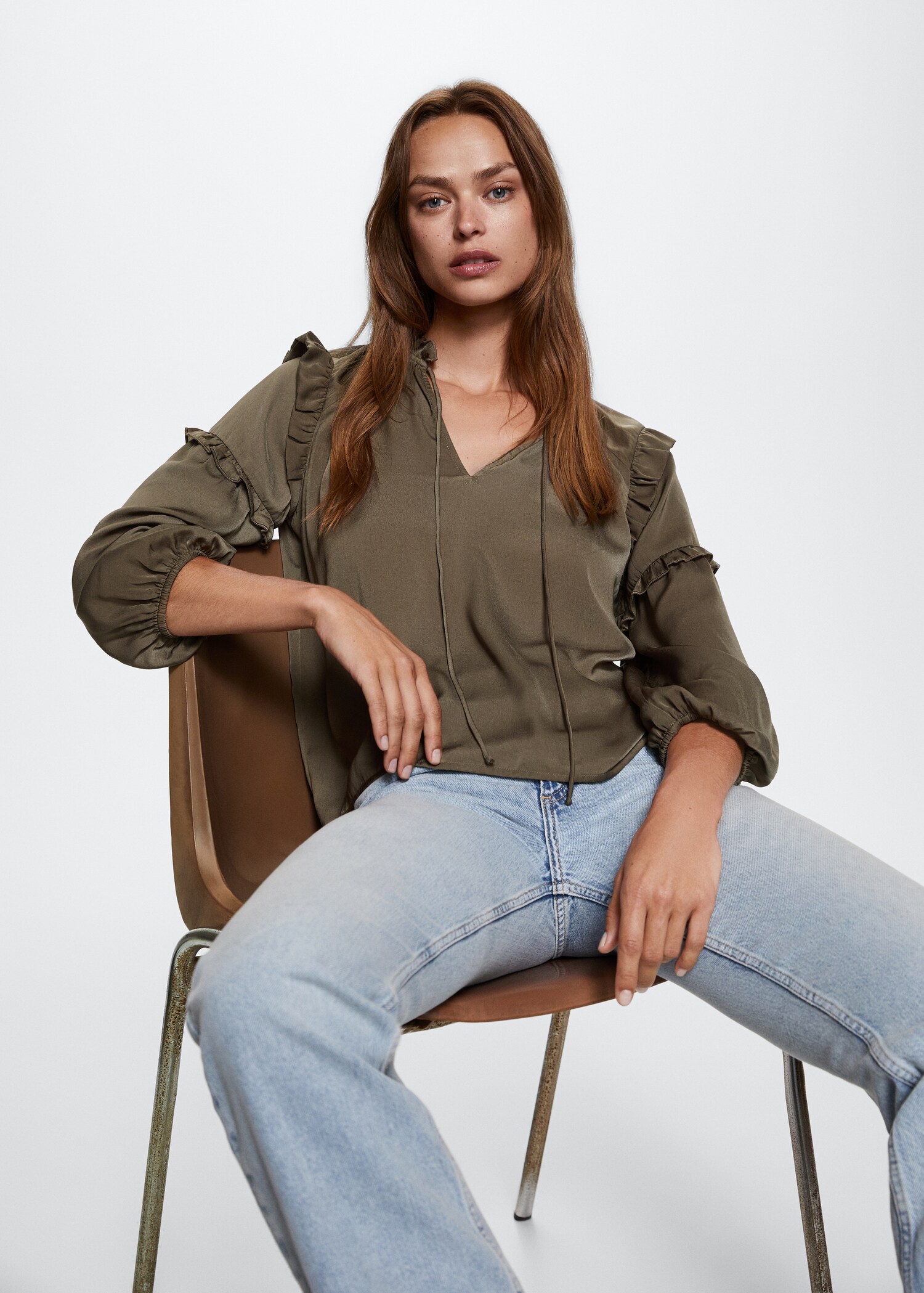 Ruffled satin blouse - Details of the article 2