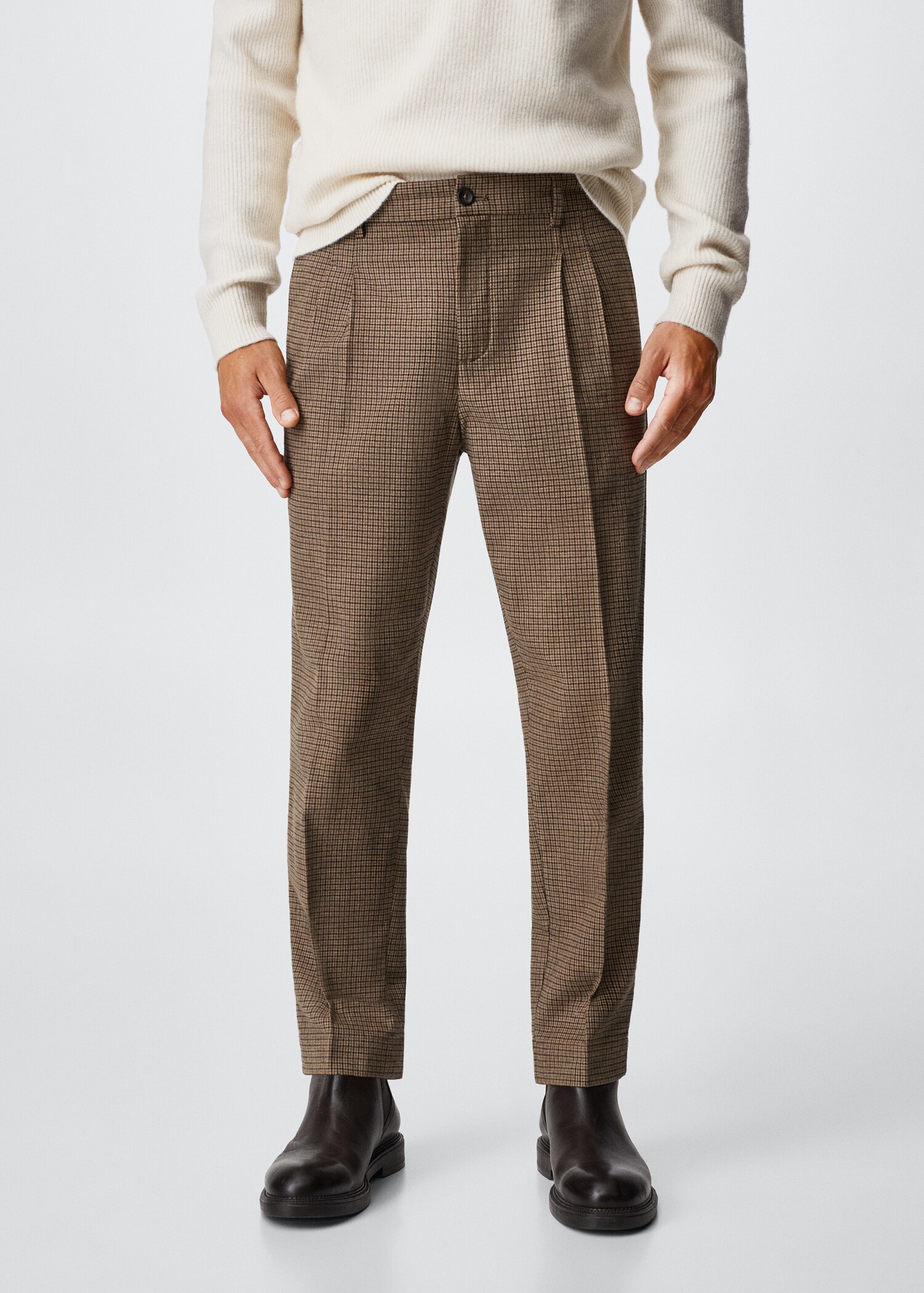 Regular fit structure cotton trousers - Medium plane