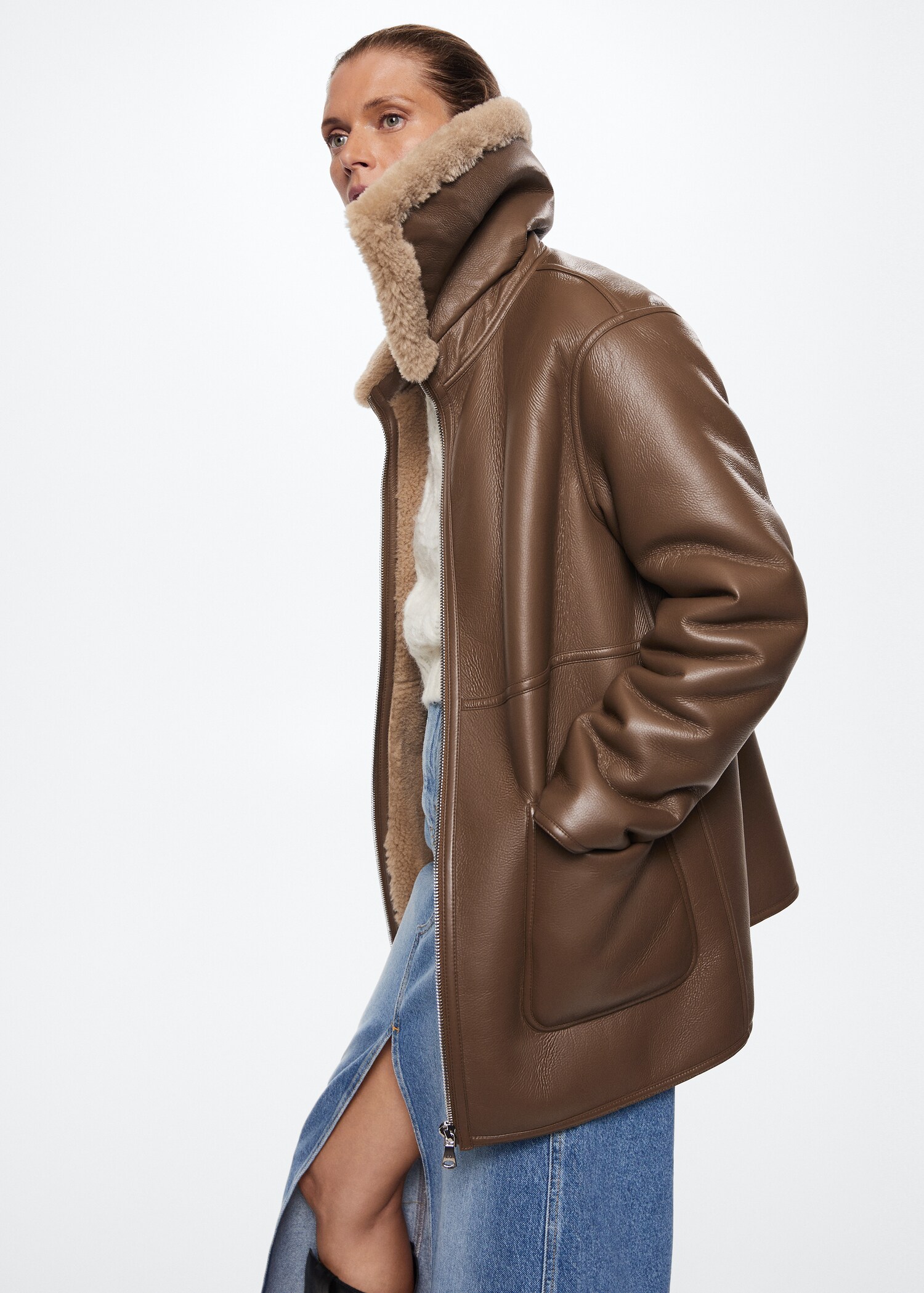 Faux shearling-lined coat - Medium plane