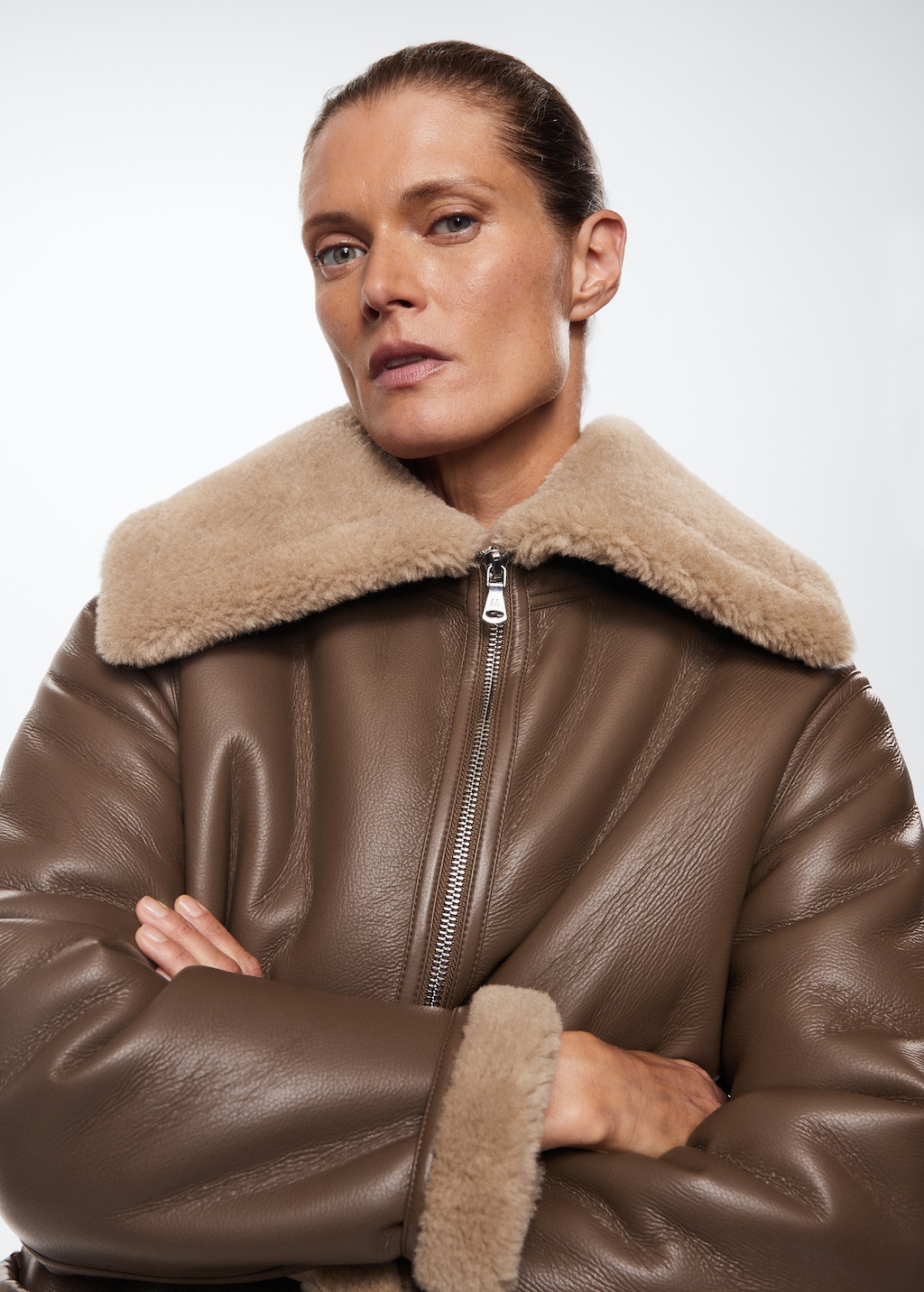 Faux shearling lined coat Women MANGO Azerbaijan