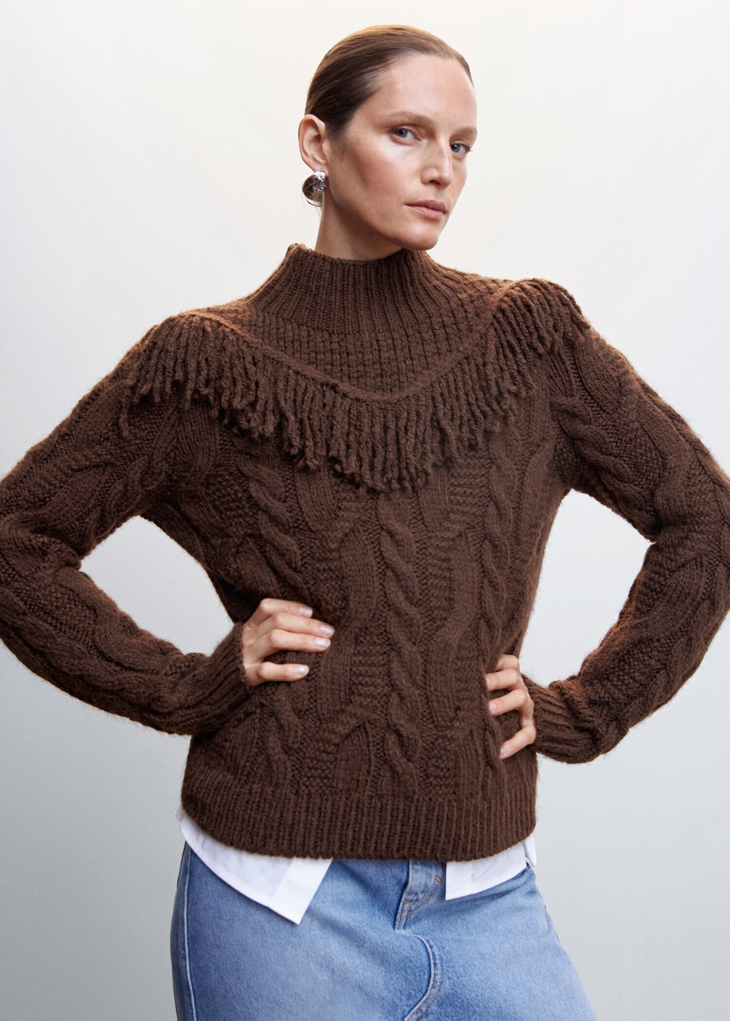 Fringed cable-knit sweater - Medium plane
