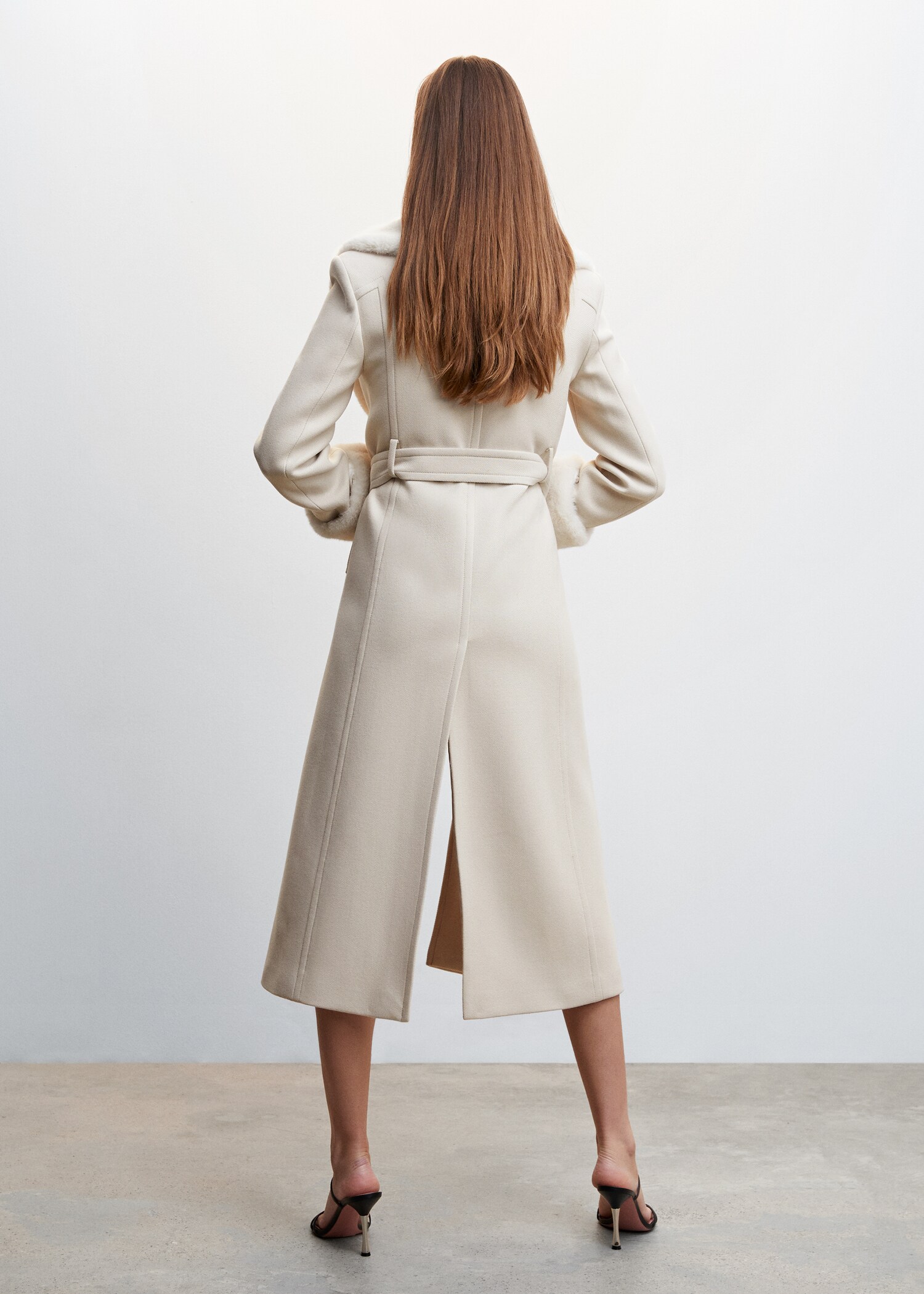 Wool coat with detachable fur-effect details - Reverse of the article