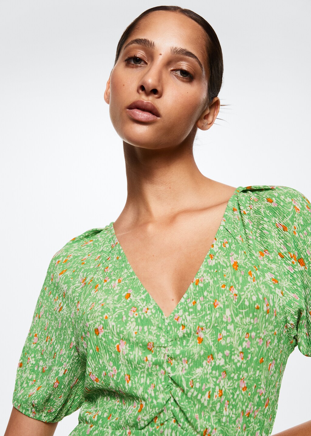 Robe mango verte fleurs sale