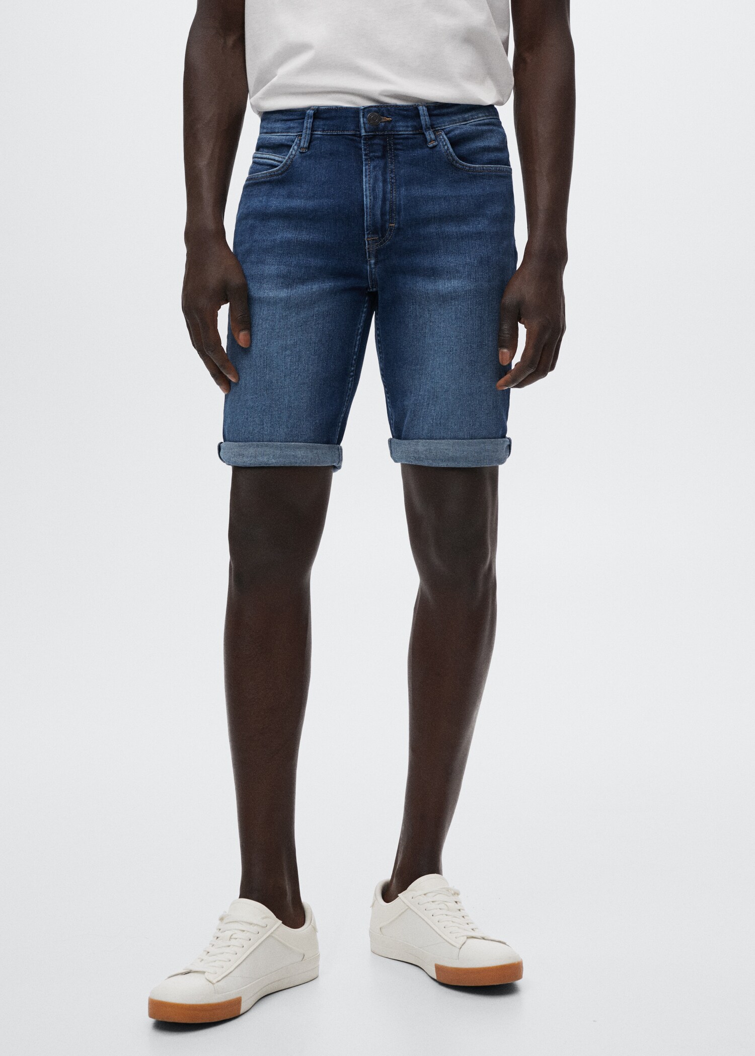 Calções de ganga slim fit - Plano médio