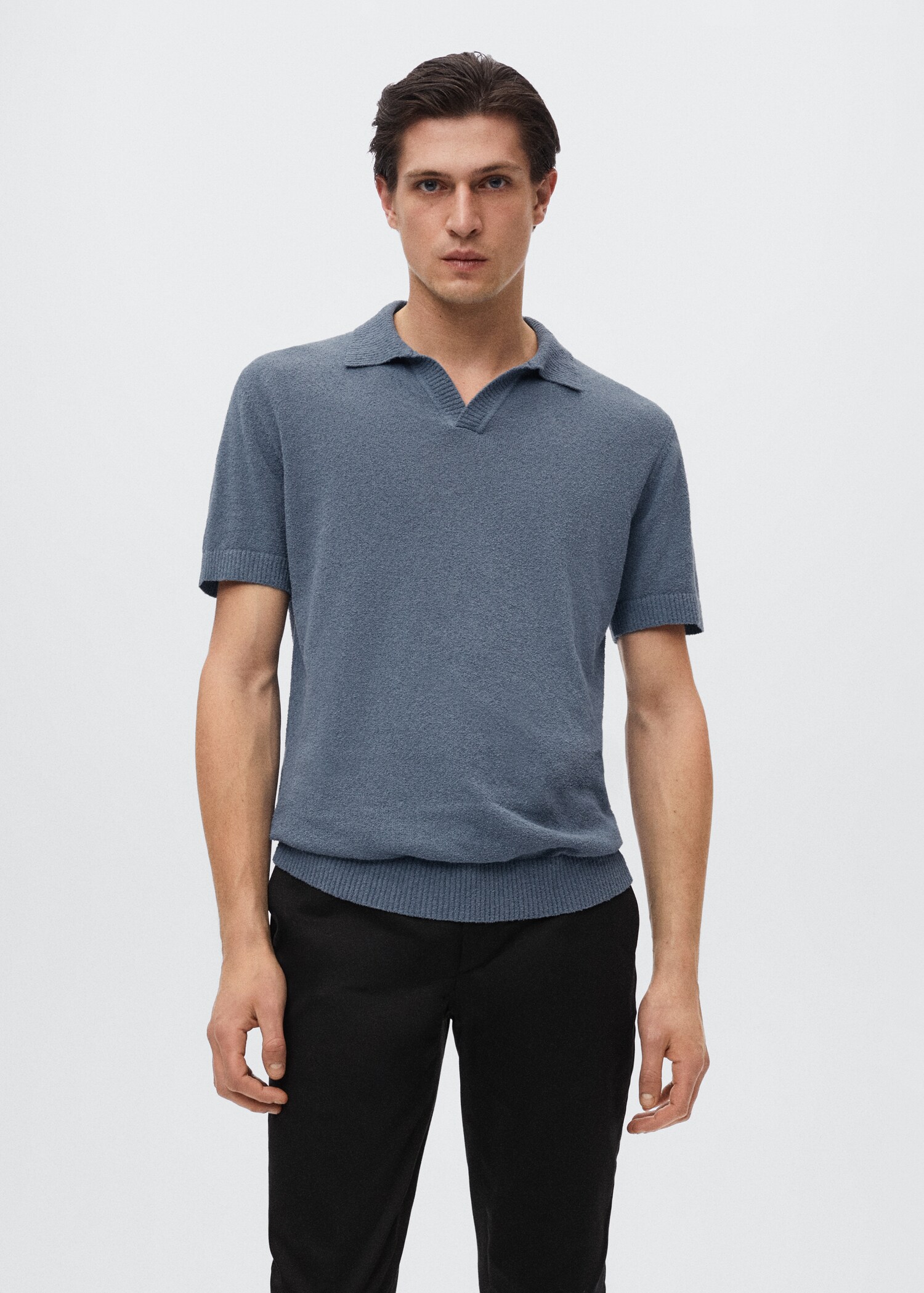 Textured knitted cotton polo shirt - Medium plane