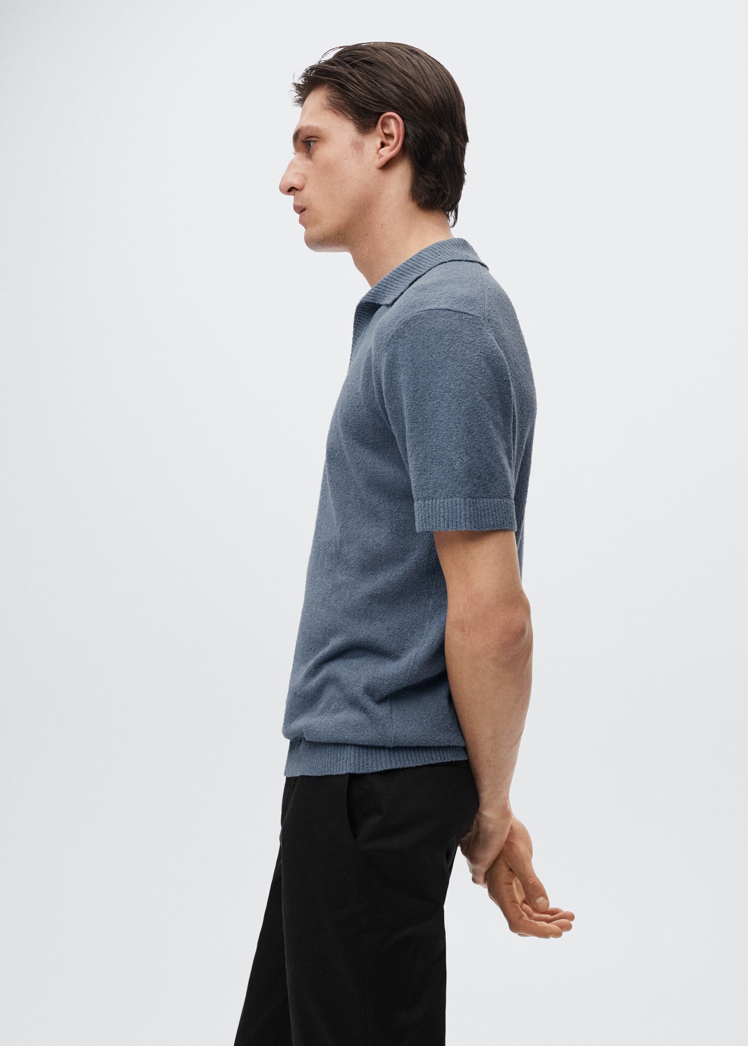 Textured knitted cotton polo shirt - Details of the article 2