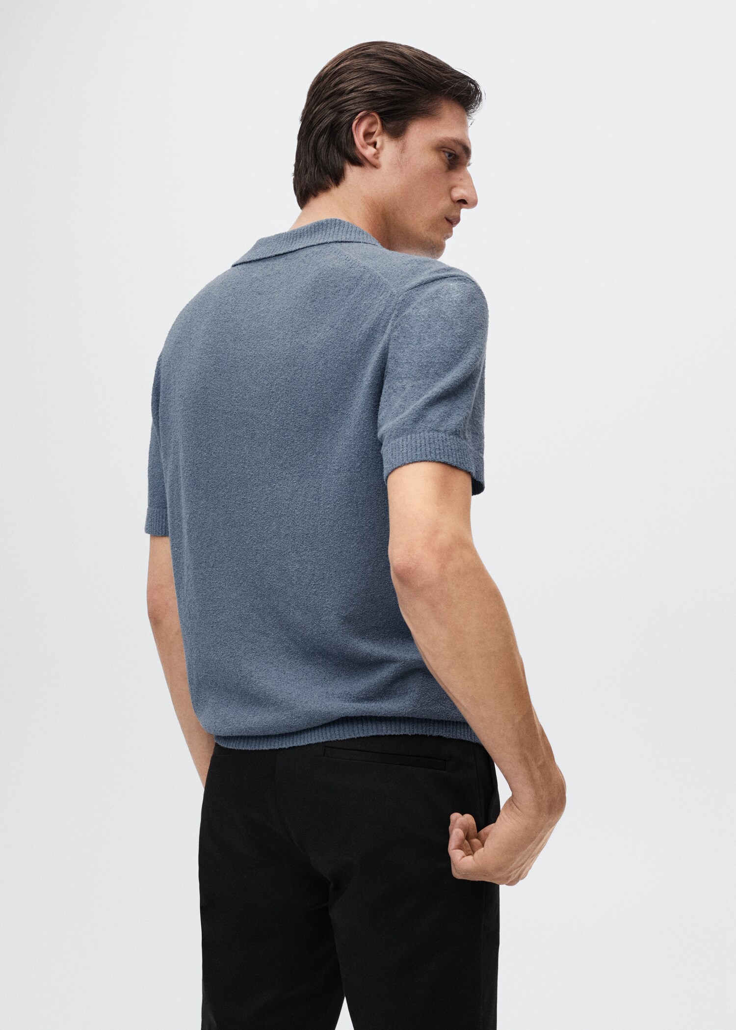 Textured knitted cotton polo shirt - Reverse of the article
