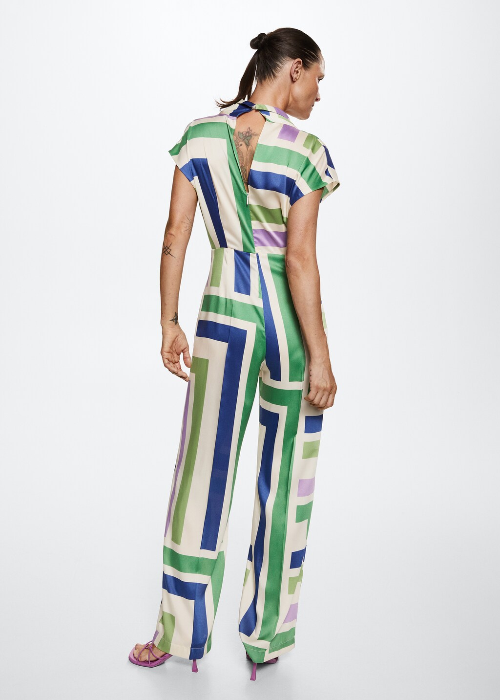 Mango striped jumpsuit sale