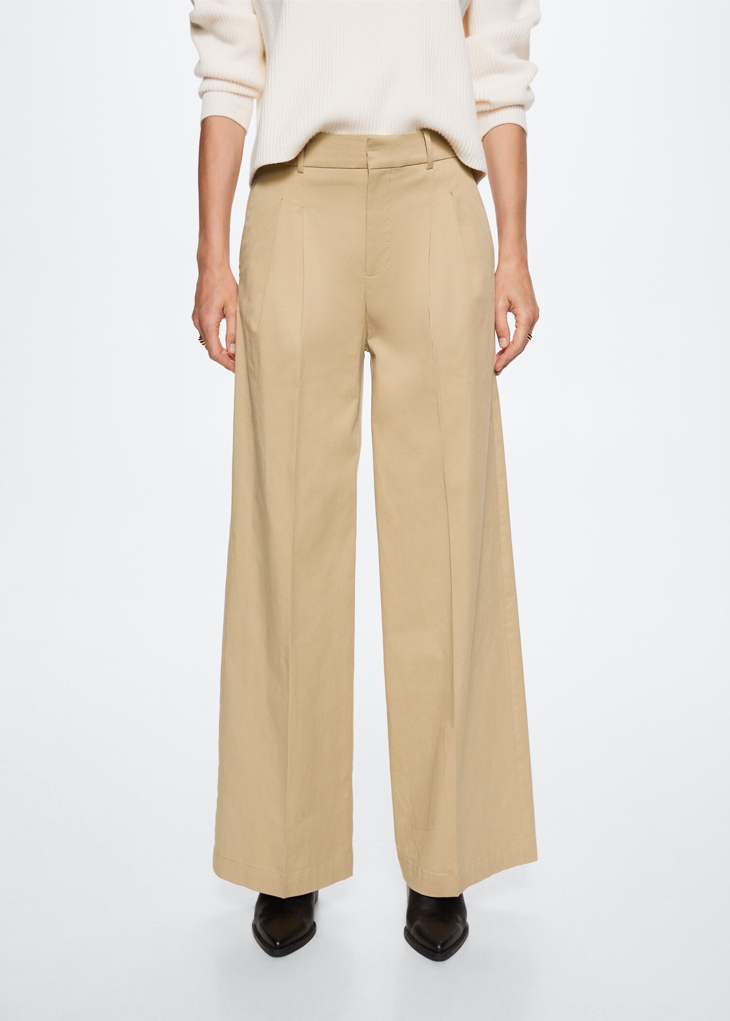 Pleat detail cotton trousers - Medium plane