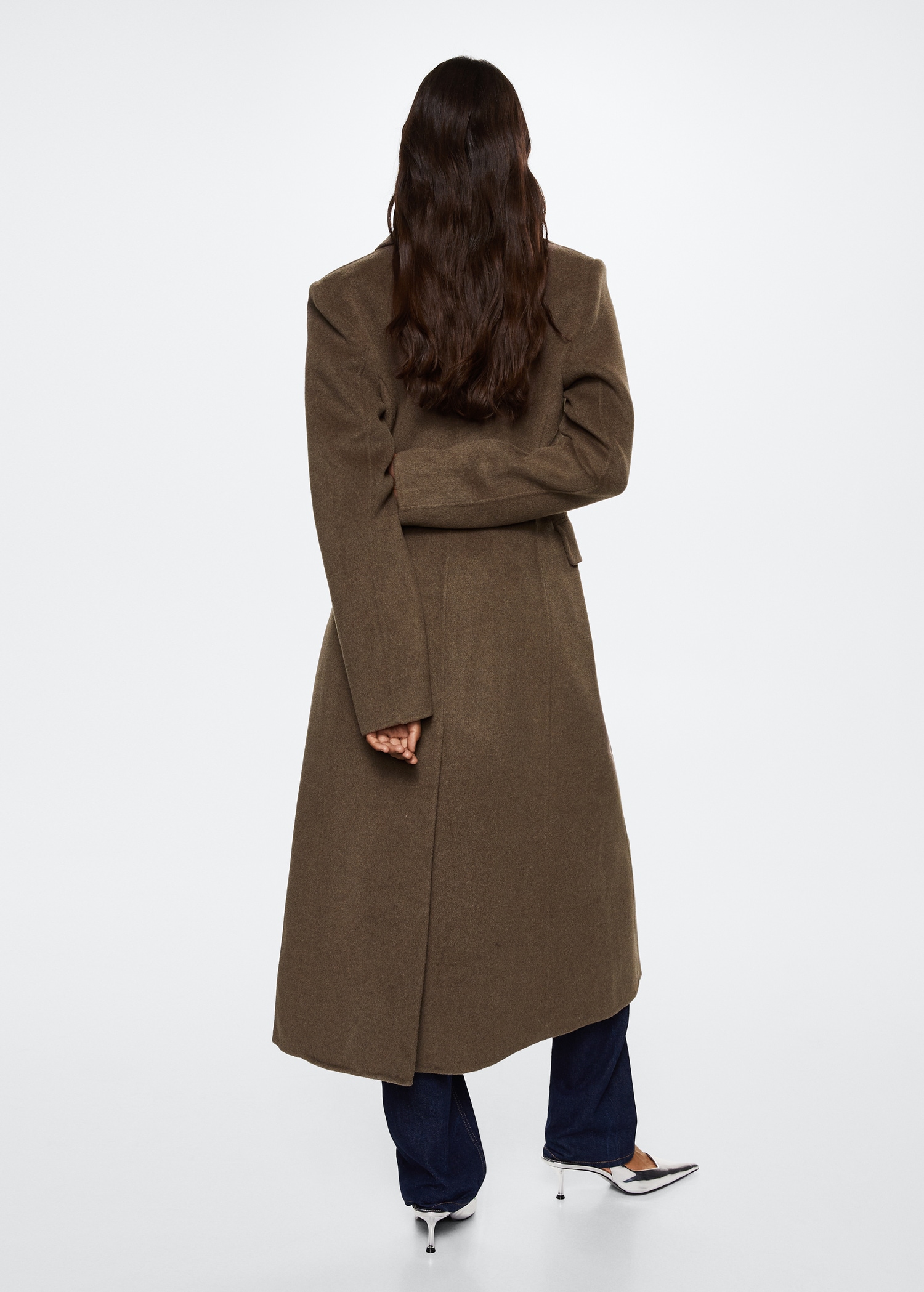 Mango Mantel Khaki Mango Mantel Braun Fitted Handmade Wool Women