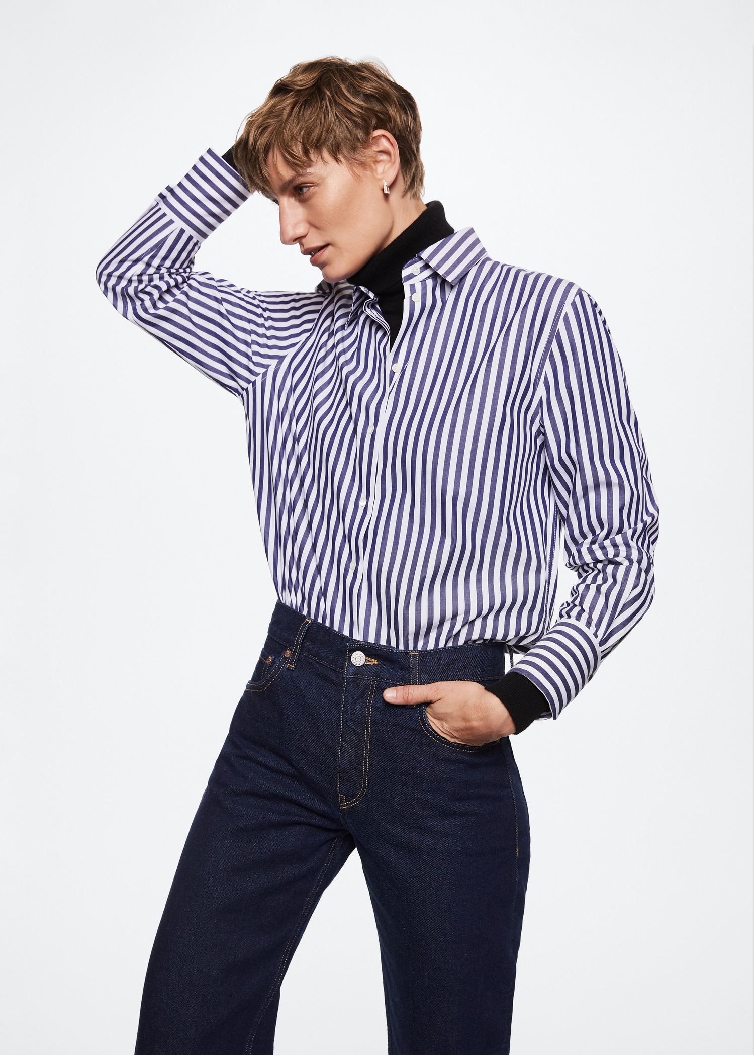 Regular-fit striped poplin shirt  - Medium plane