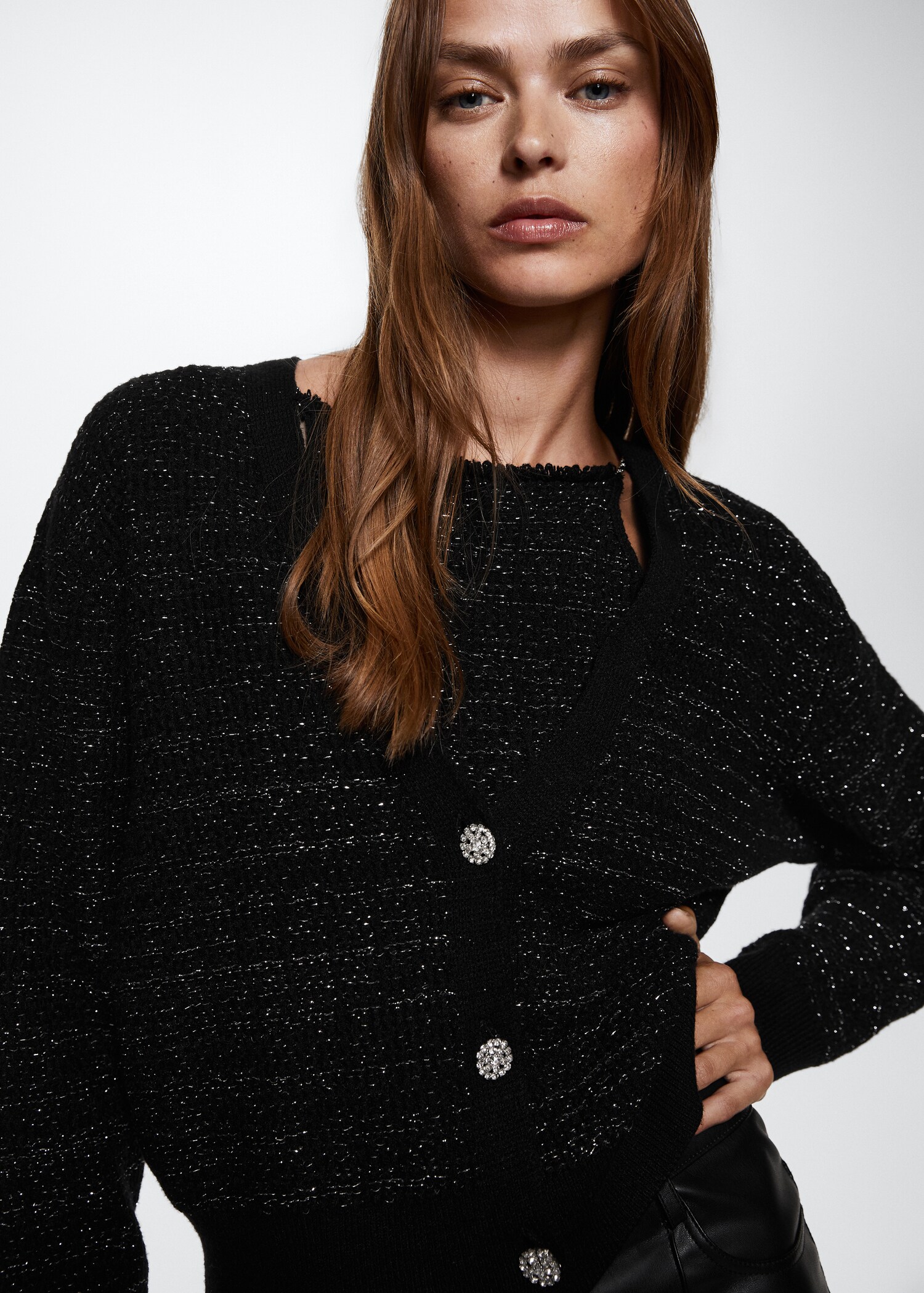 Metallic yarn tweed cardigan - Details of the article 4