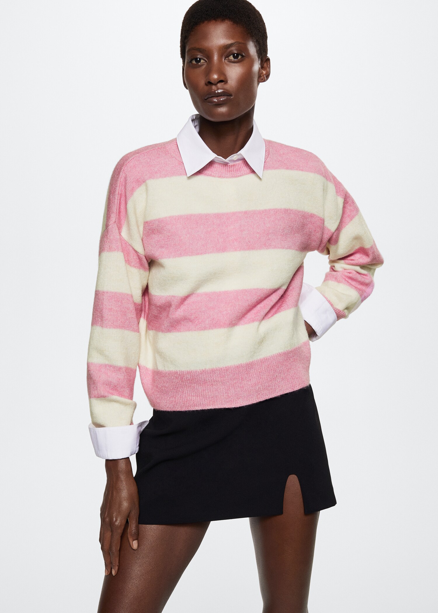 Round-neck striped sweater - Medium plane