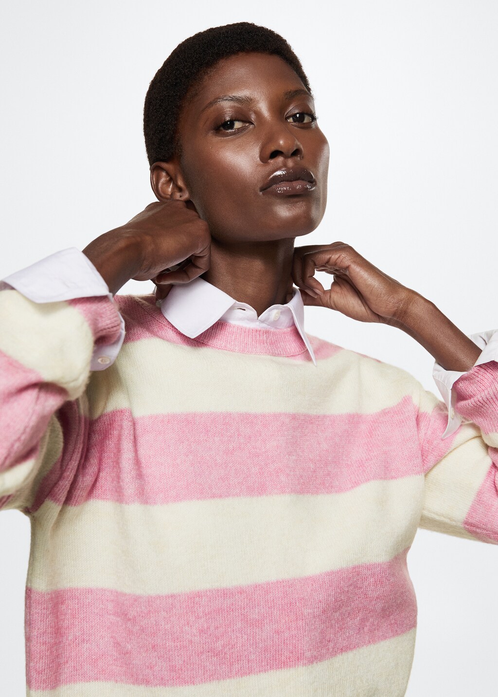 Pink and white striped sweater online