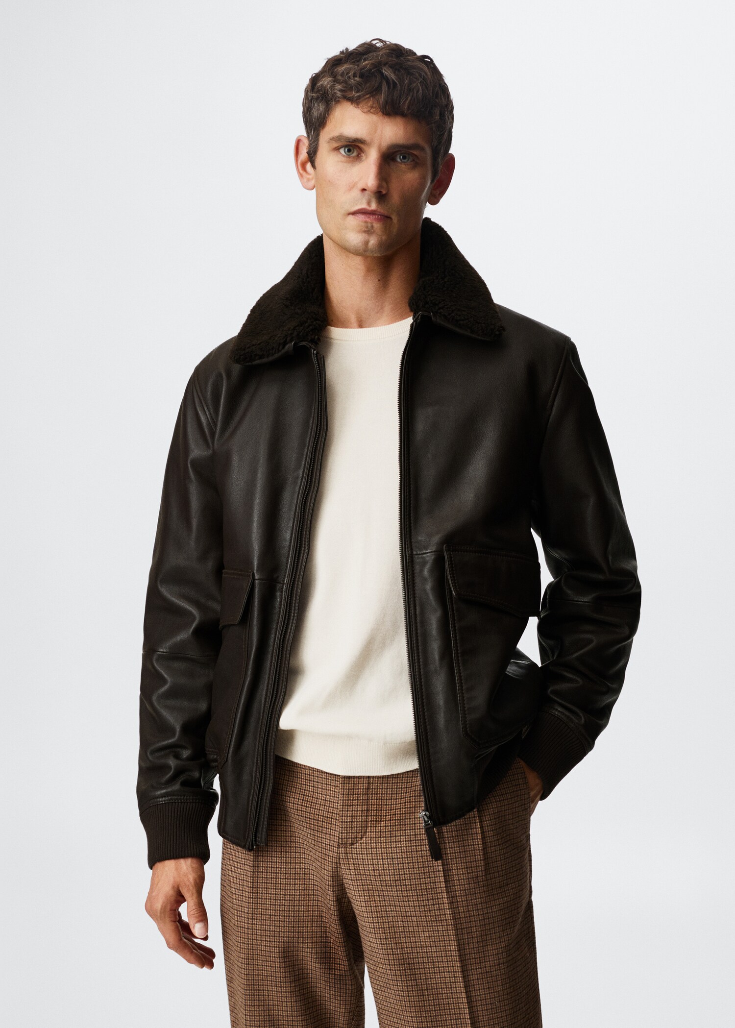 Aviator leather jacket - Medium plane