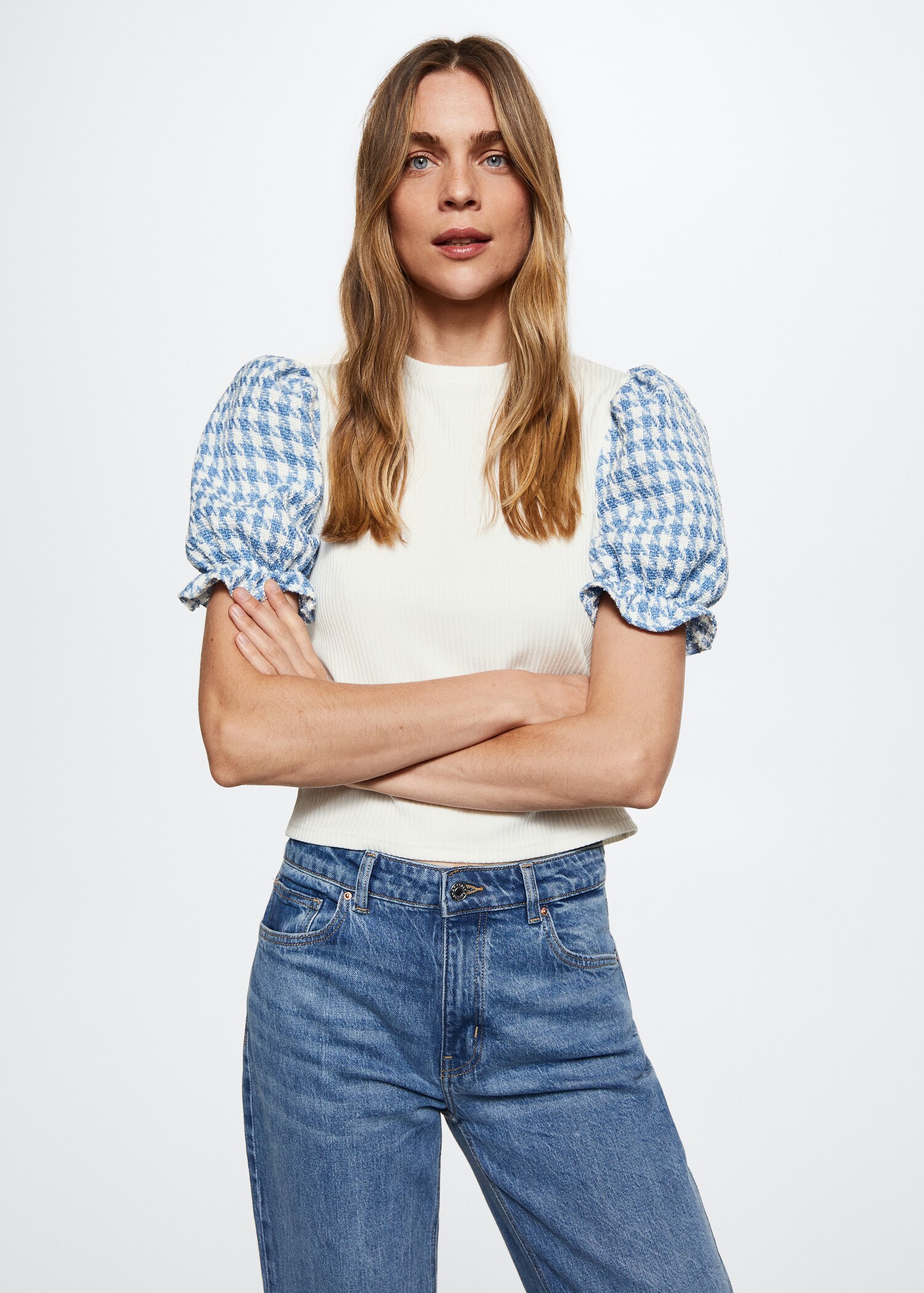 Puffed sleeves ribbed T-shirt - Medium plane