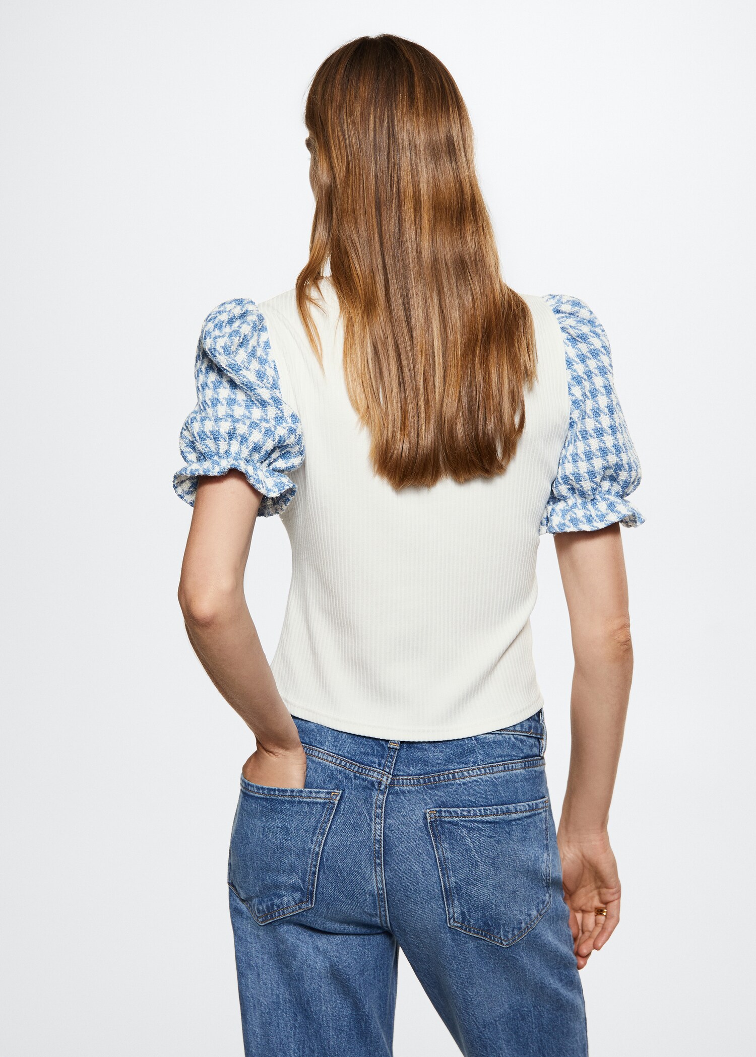 Puffed sleeves ribbed T-shirt - Reverse of the article