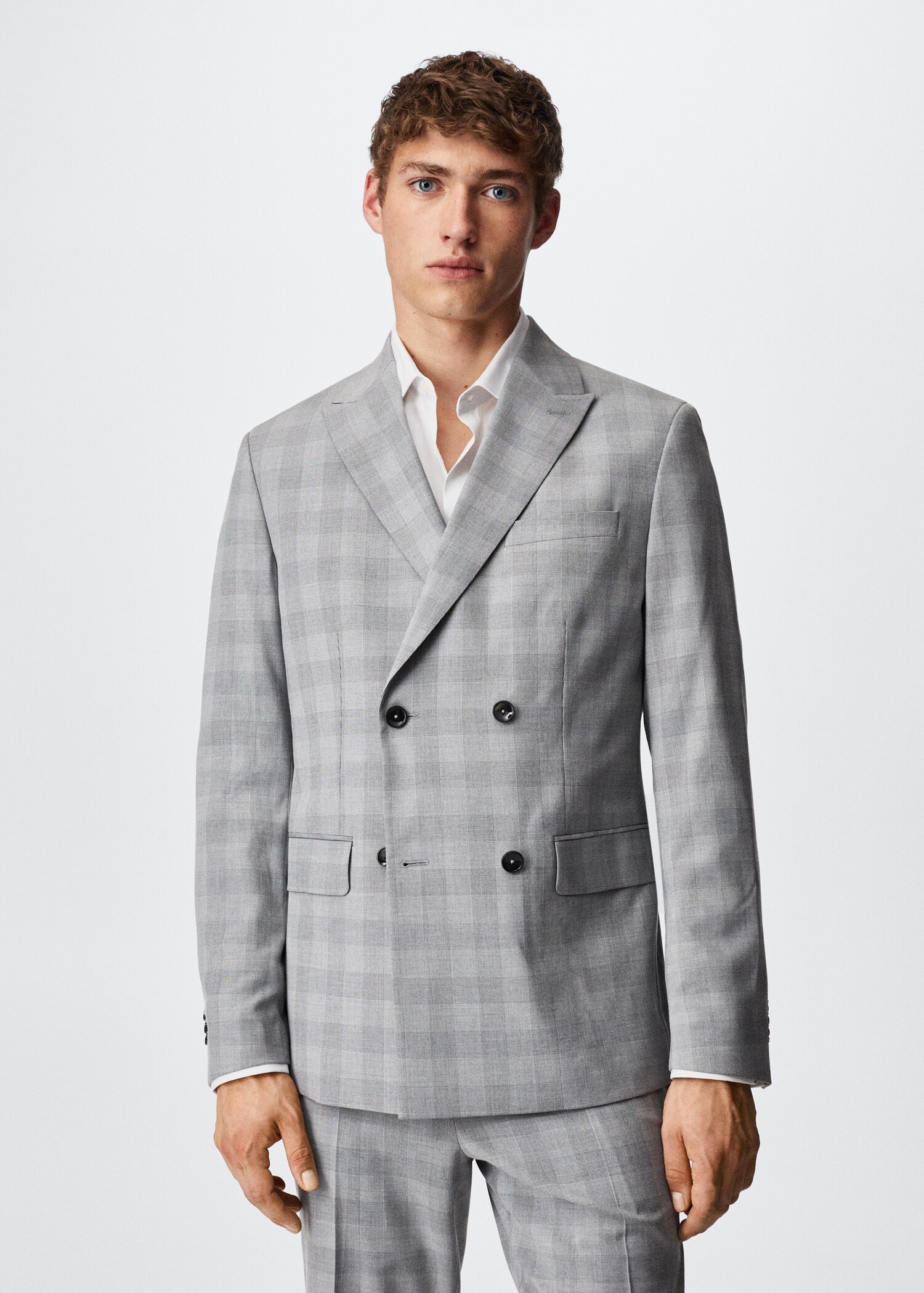 Veste costume slim fit croisée carreaux - Plan moyen