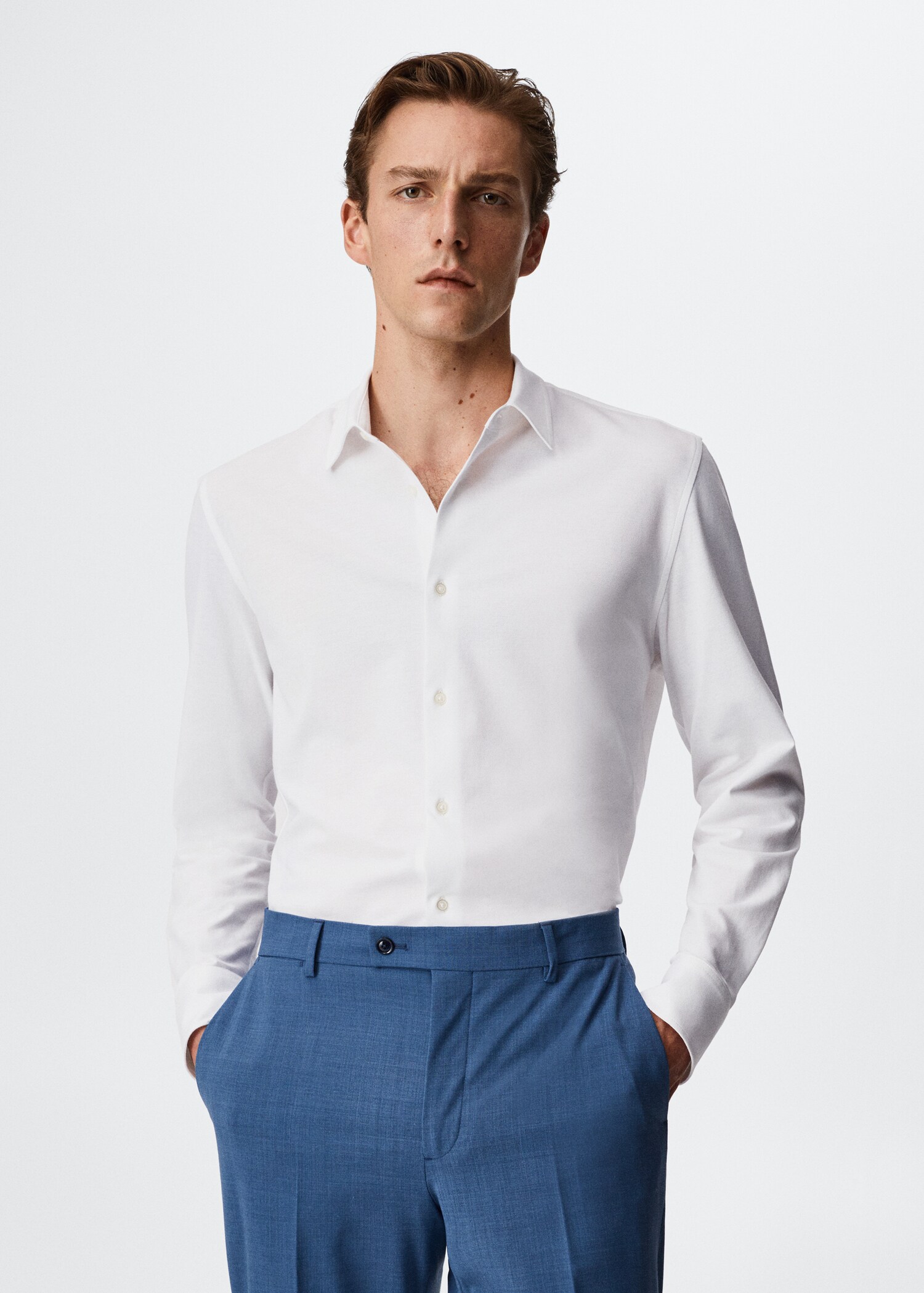 Slim-fit pique suit shirt - Medium plane