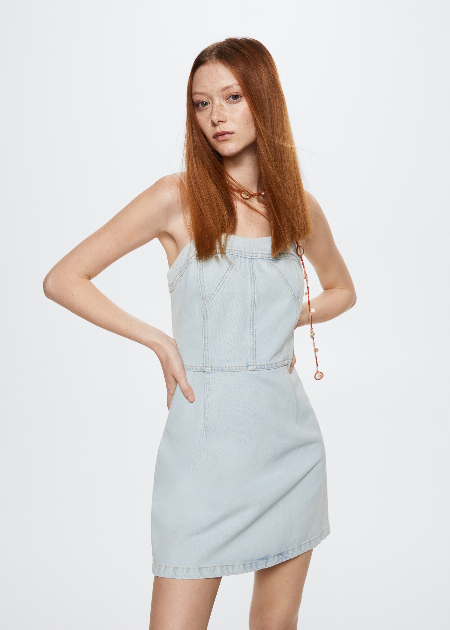 Vestido vaquero cremallera - Plano medio