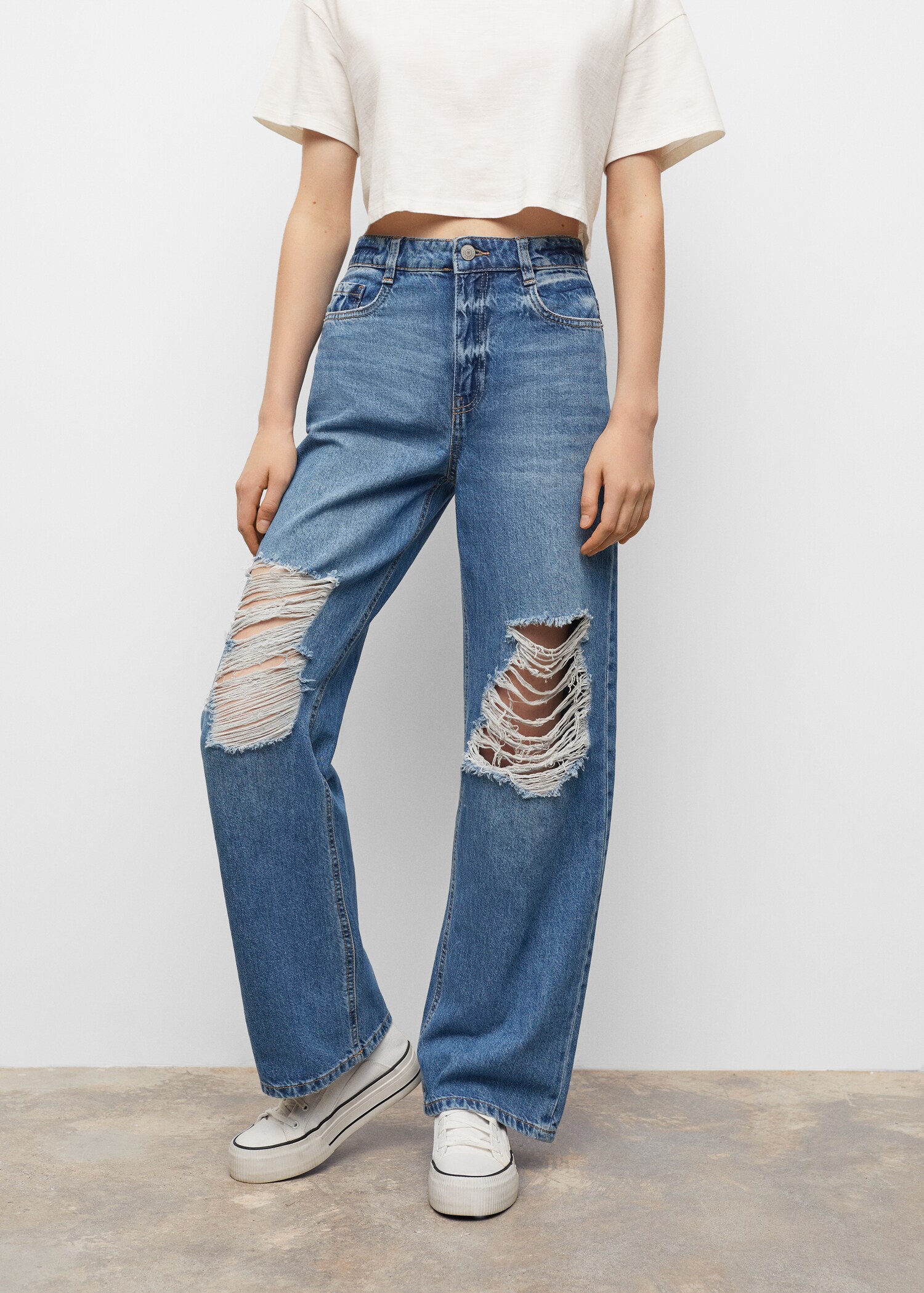 Jeans wideleg rotos decorativos - Detalle del artículo 1