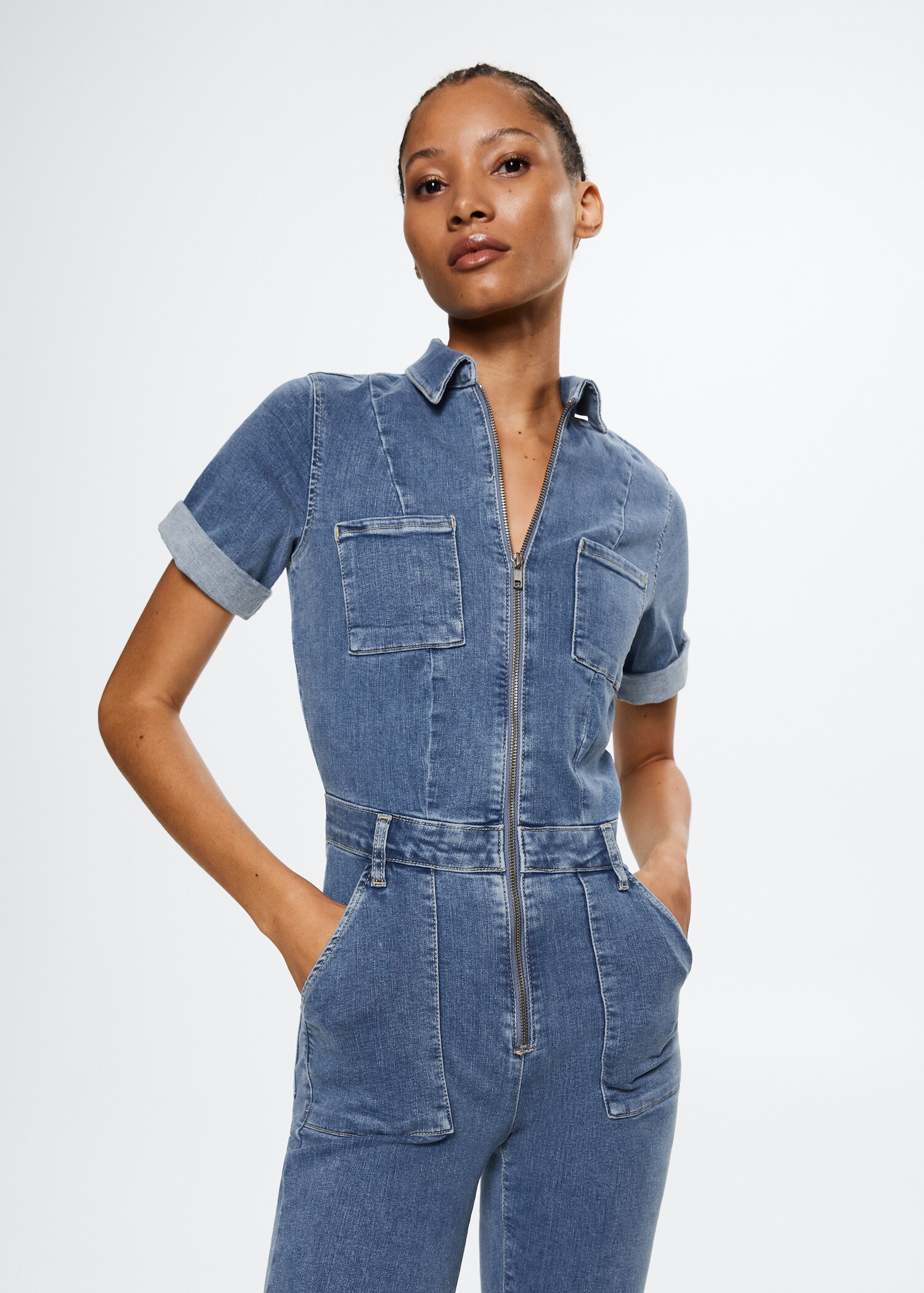 Denim jumpsuit with zipper - Medium plane