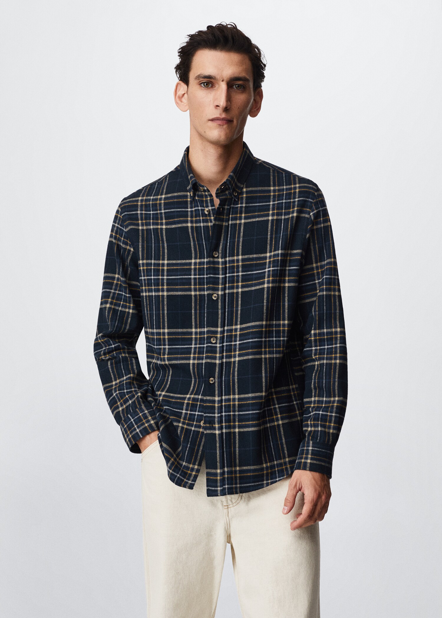 Camisa regular fit franela cuadros - Plano medio