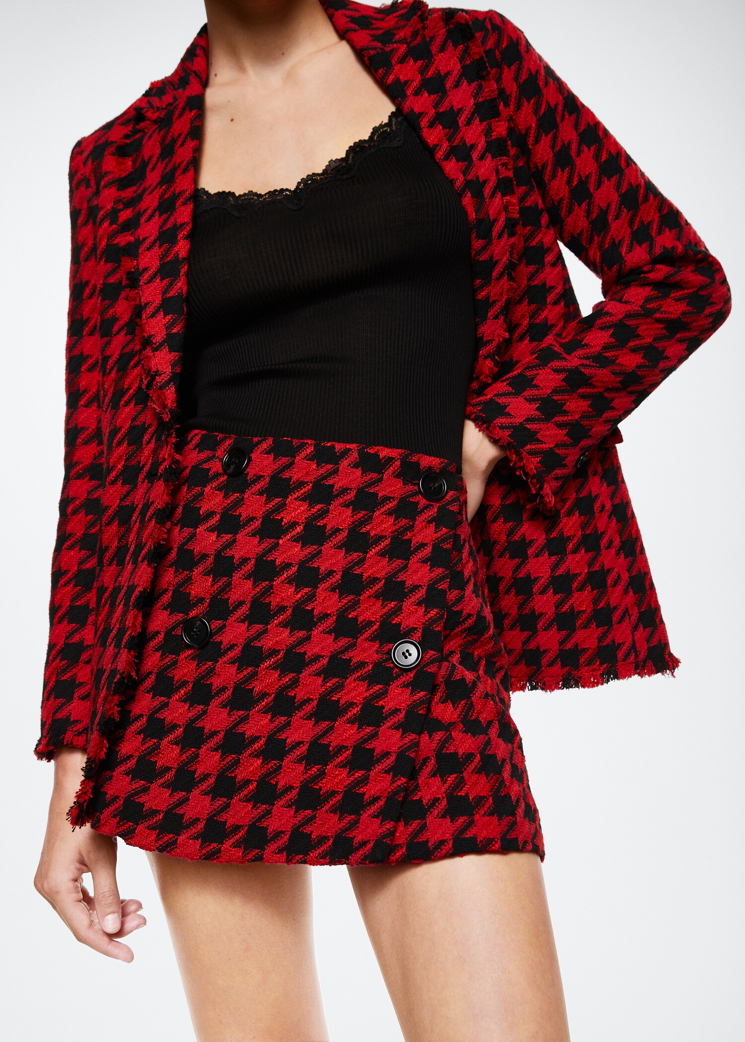 Houndstooth mini-skirt with buttons - Medium plane
