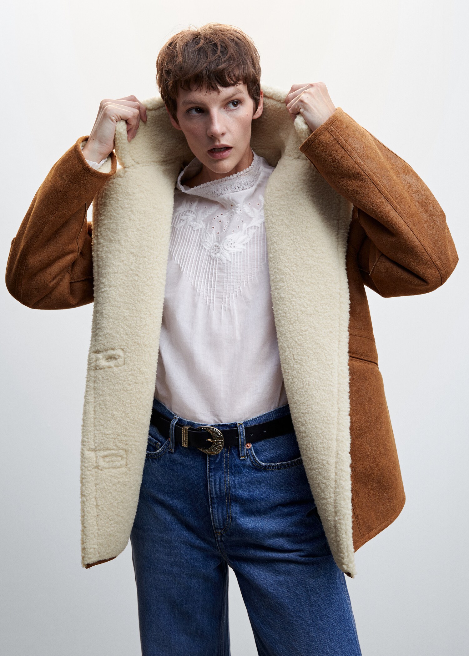 Oversized shearling-lined coat - Medium plane
