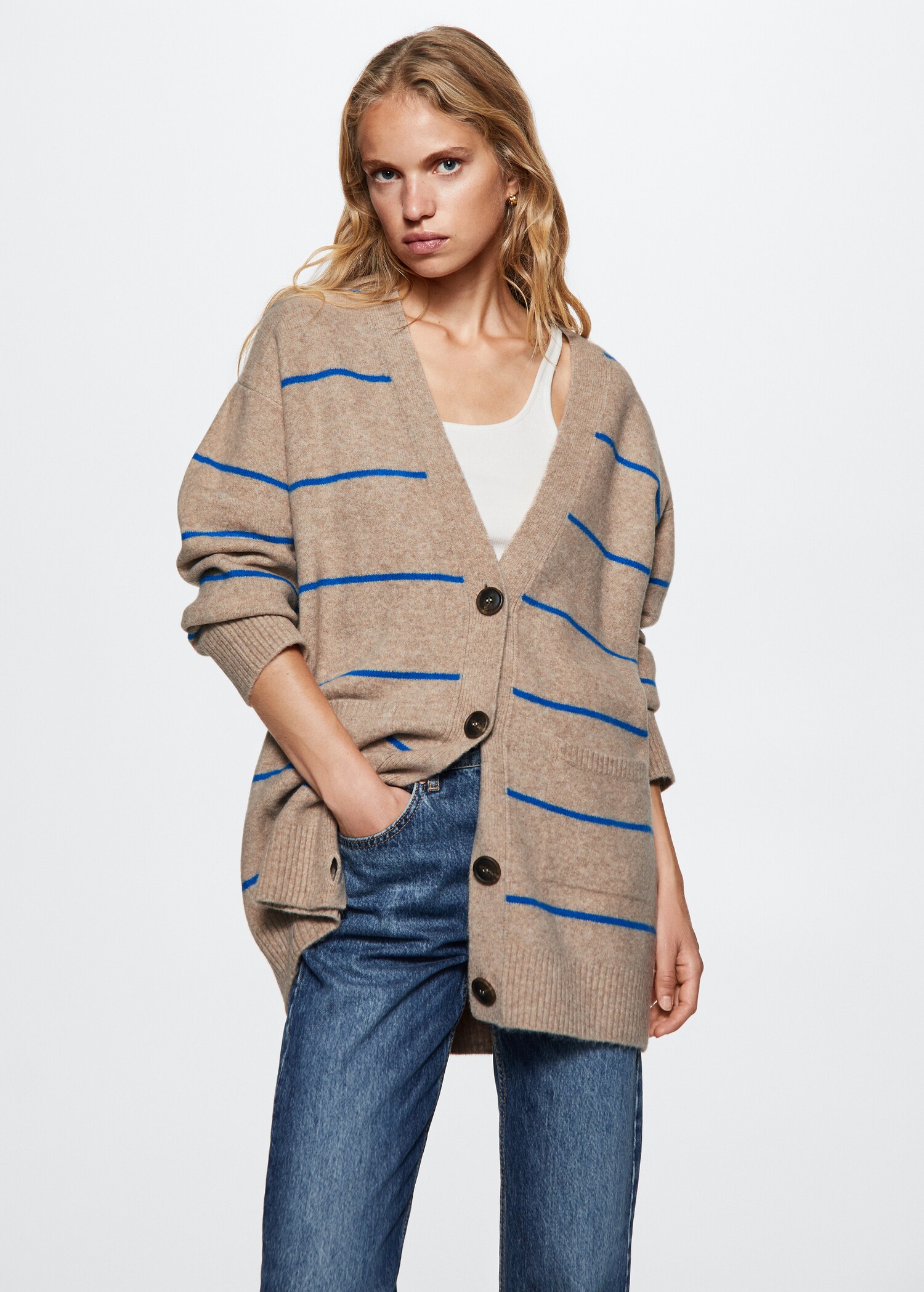 Striped cardigan with buttons - Medium plane