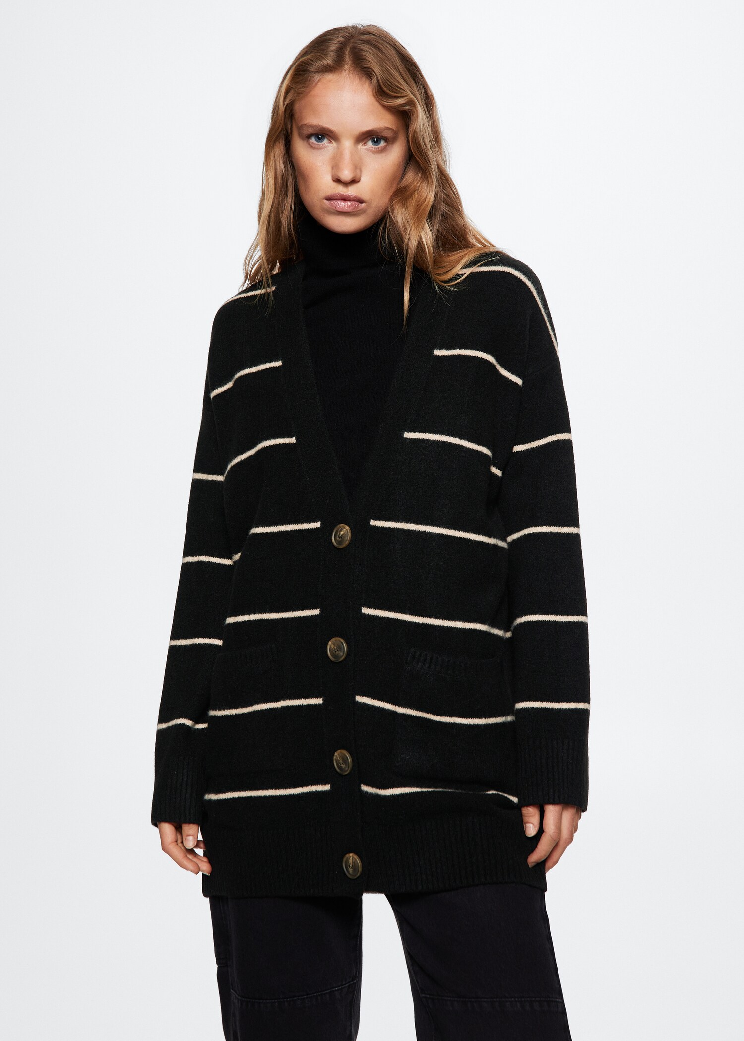 Striped cardigan with buttons - Medium plane
