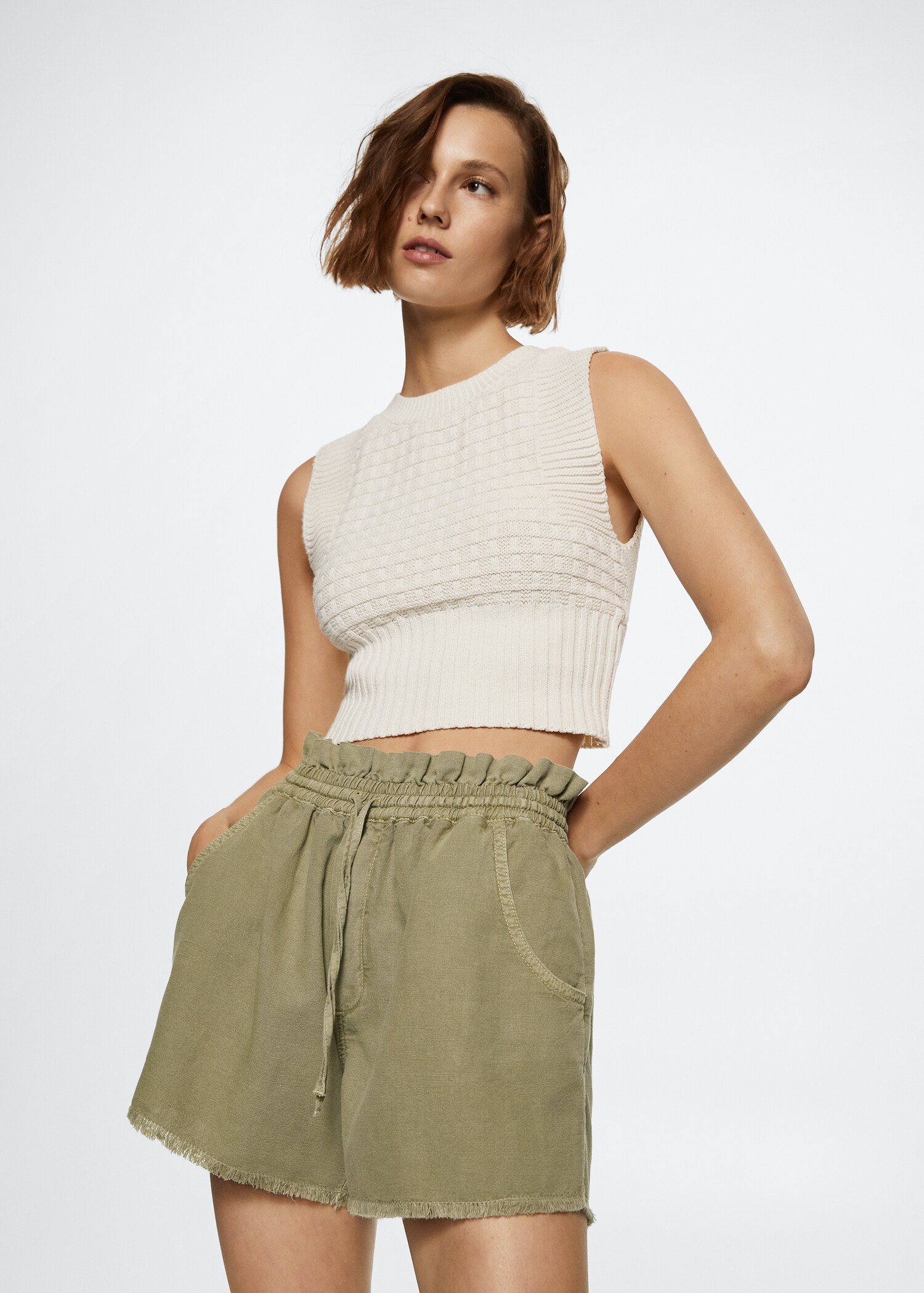 Cotton linen-blend shorts - Medium plane