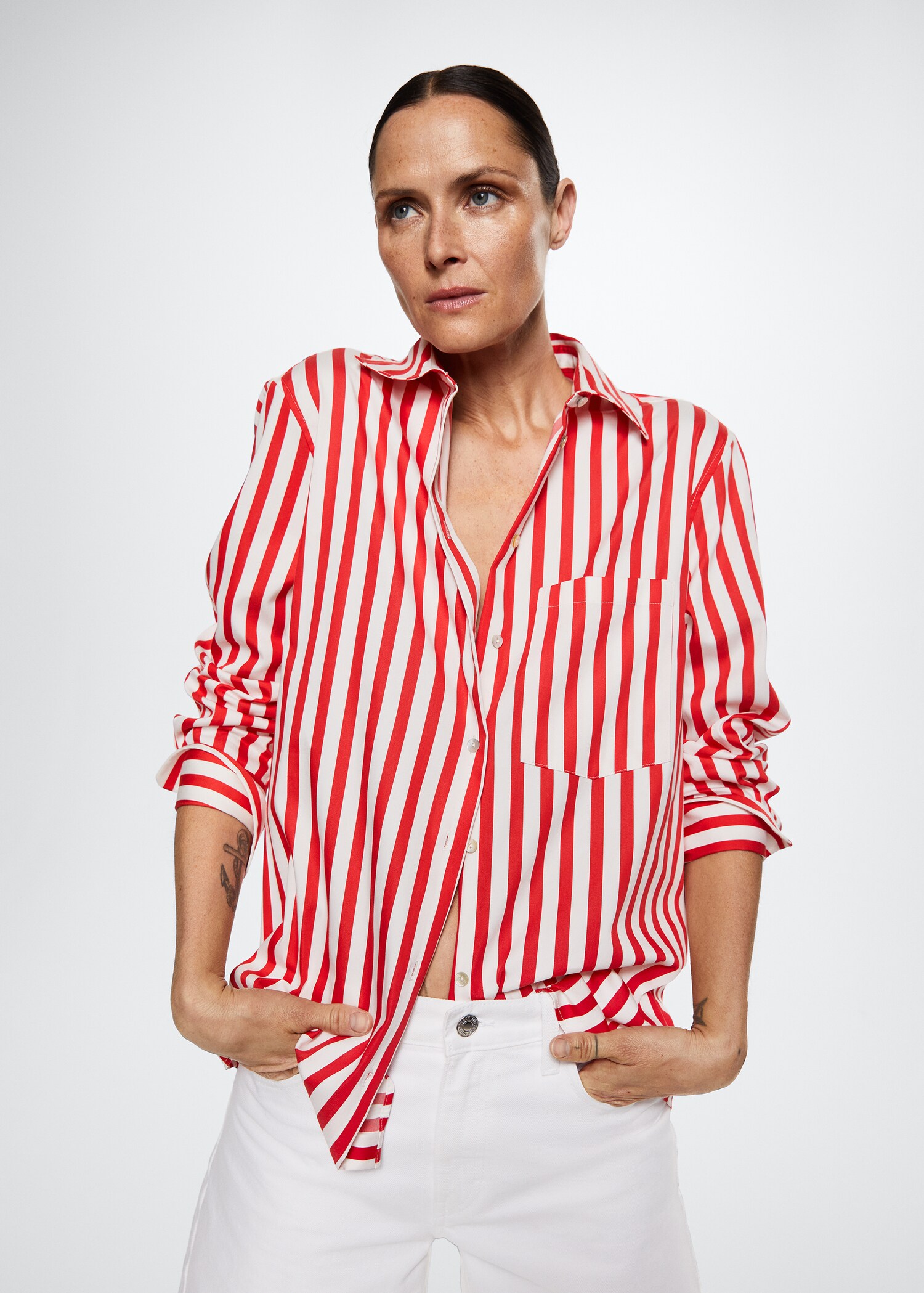 Camisa vestir algodón rayas - Plano medio